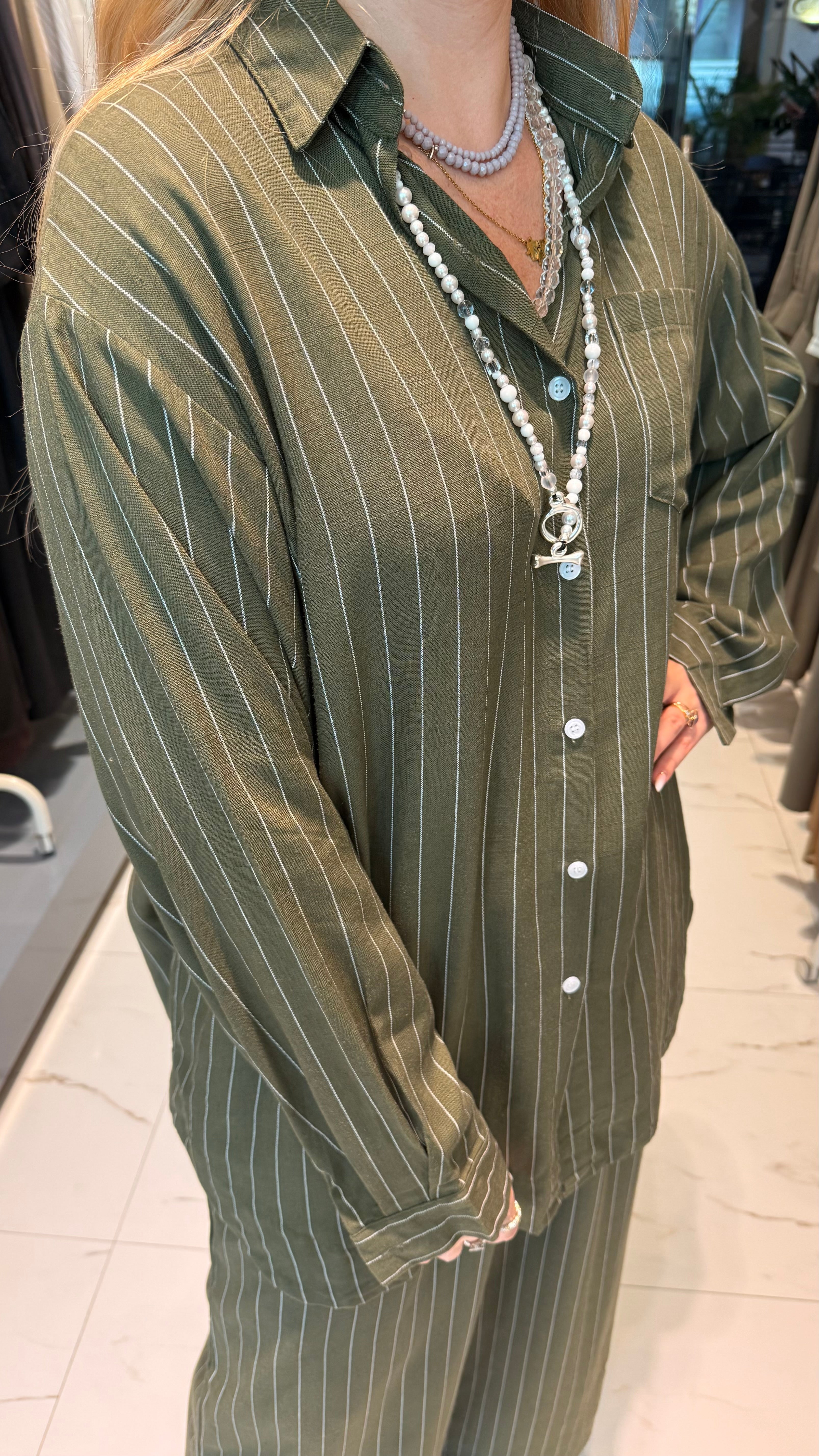 LOOSE FIT STRIPED 2PC SET زوج (SHIRT & PANTS قميص وبنطلون) “JANE LEE"