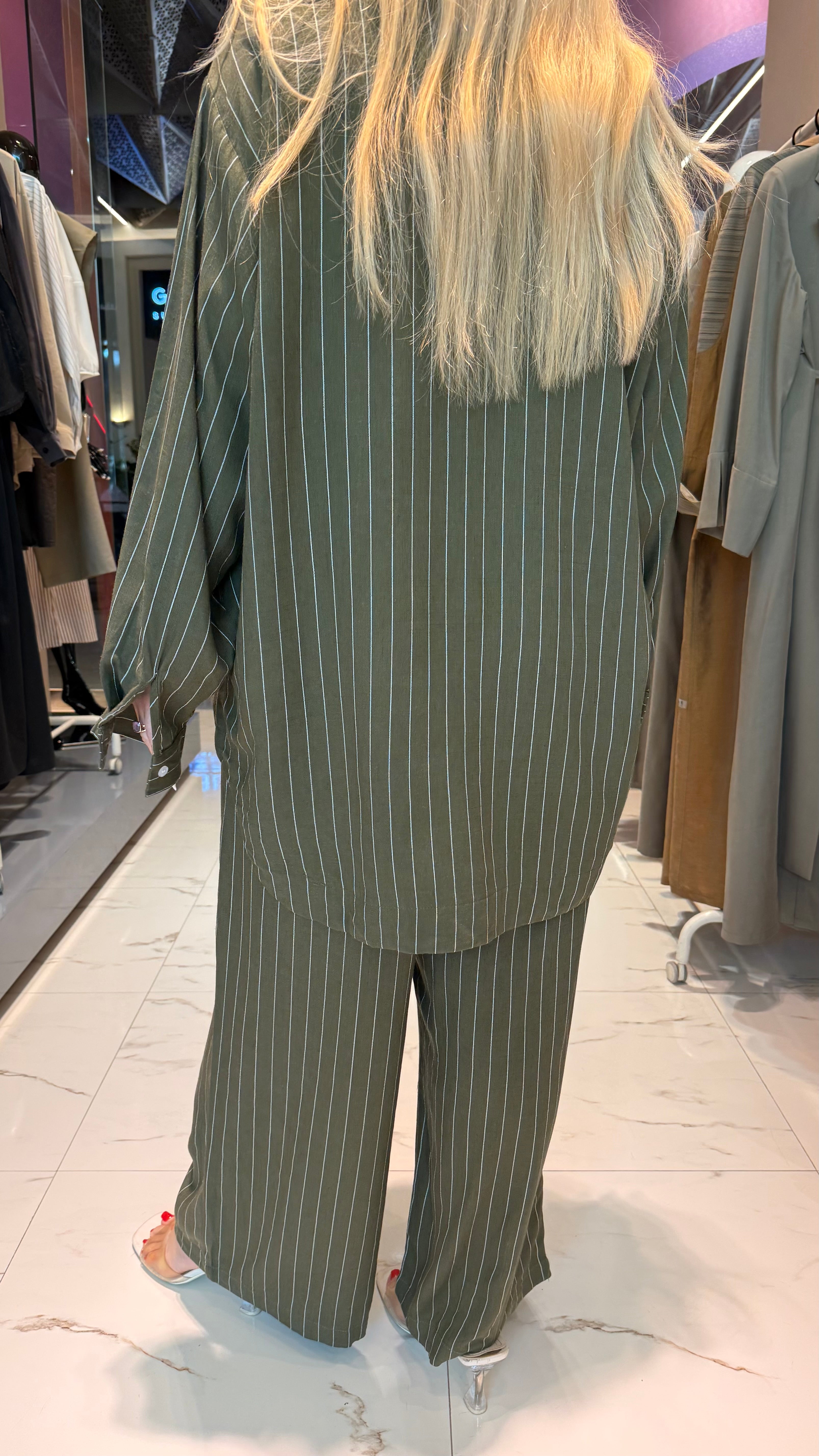 LOOSE FIT STRIPED 2PC SET زوج (SHIRT & PANTS قميص وبنطلون) “JANE LEE"