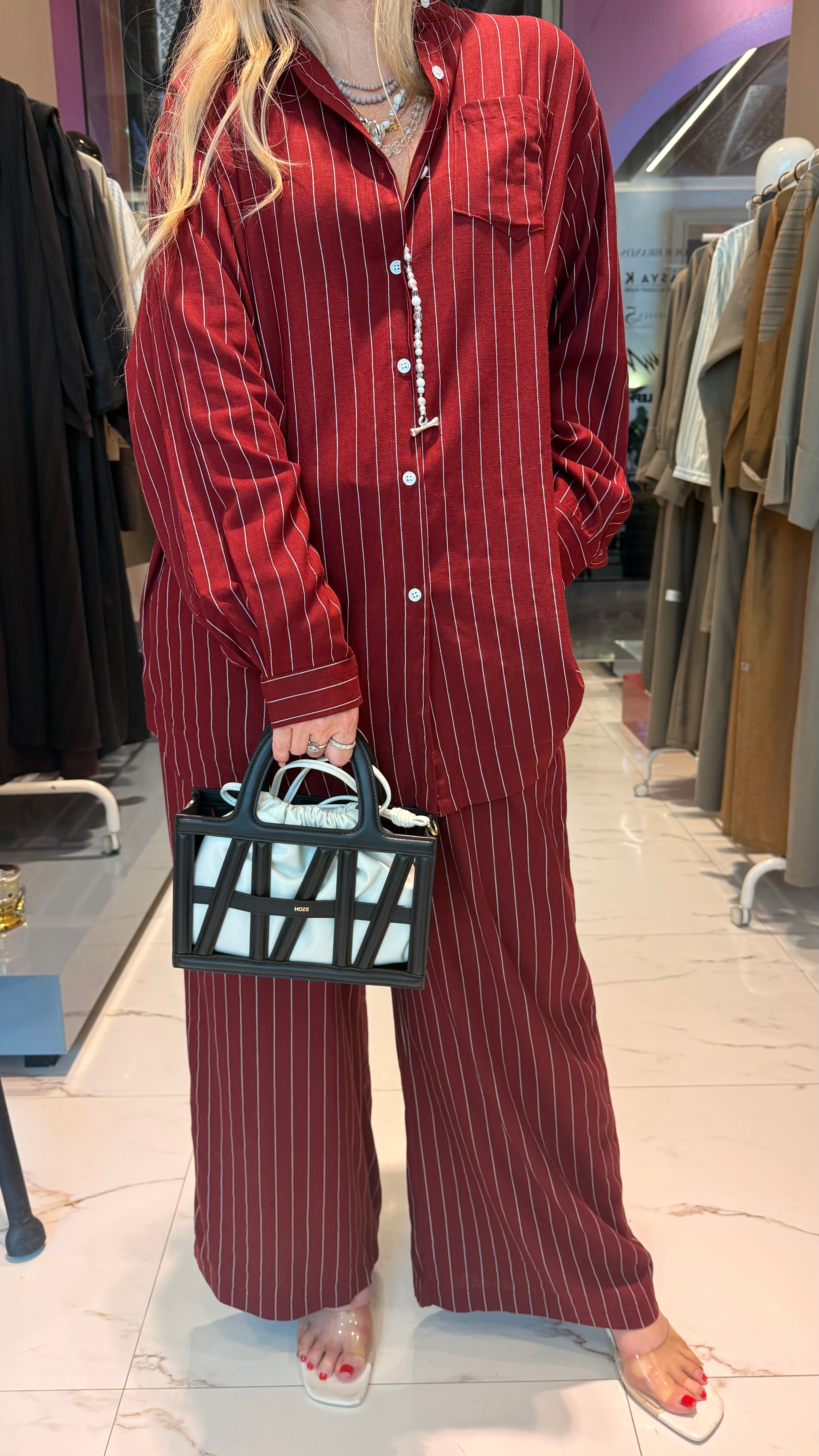 LOOSE FIT STRIPED 2PC SET زوج (SHIRT & PANTS قميص وبنطلون) “JANE LEE"