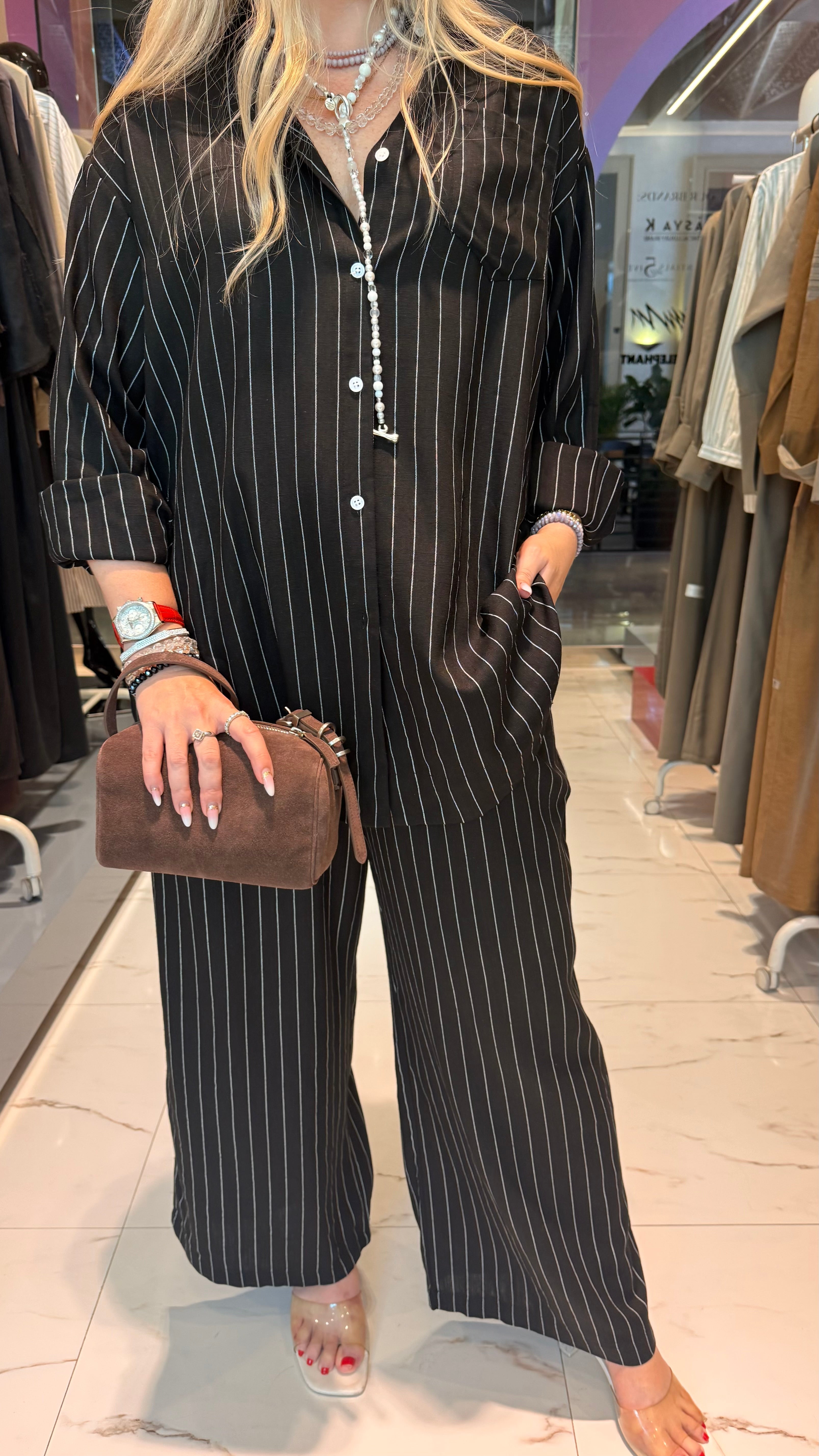 LOOSE FIT STRIPED 2PC SET زوج (SHIRT & PANTS قميص وبنطلون) “JANE LEE"