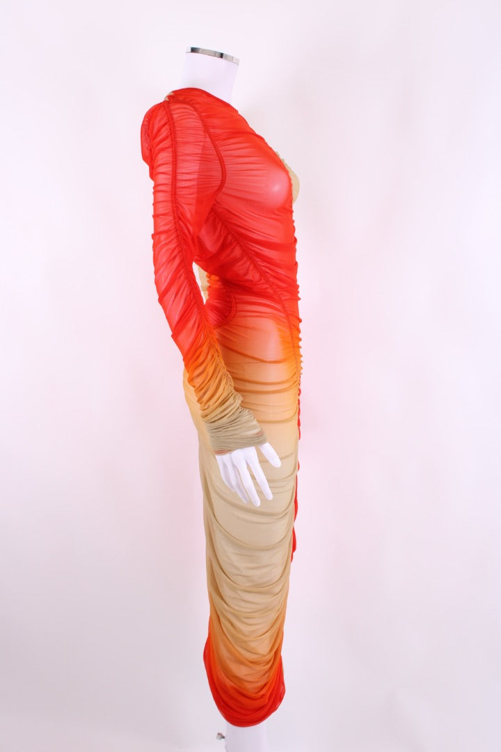 Mugler L/S Ombre Mesh Dress Orange/ Beige S