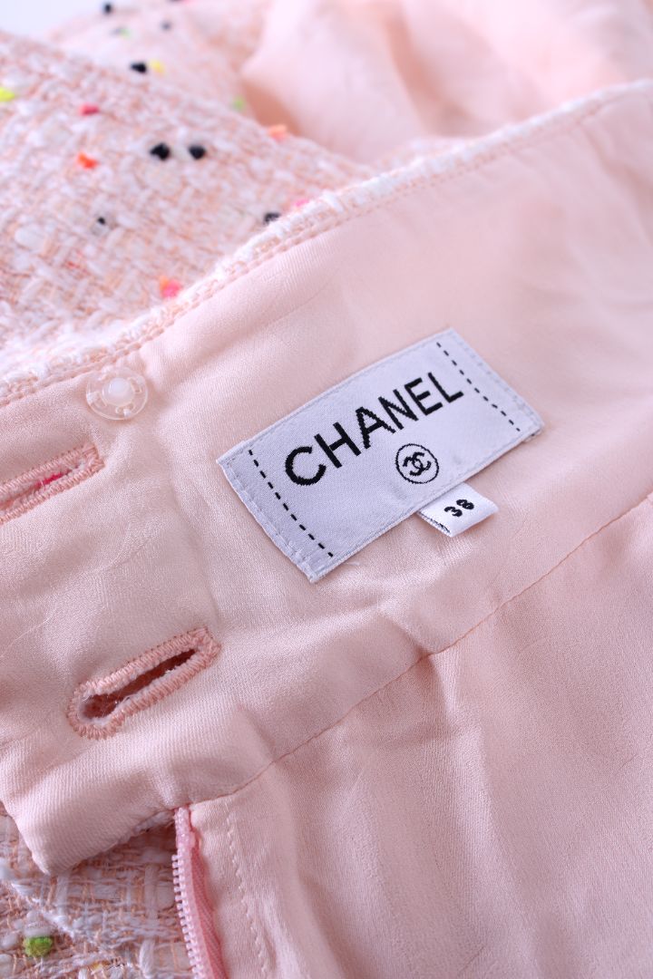 Chanel Dot Tweed Skirt Pink/ Multi Coloured 10