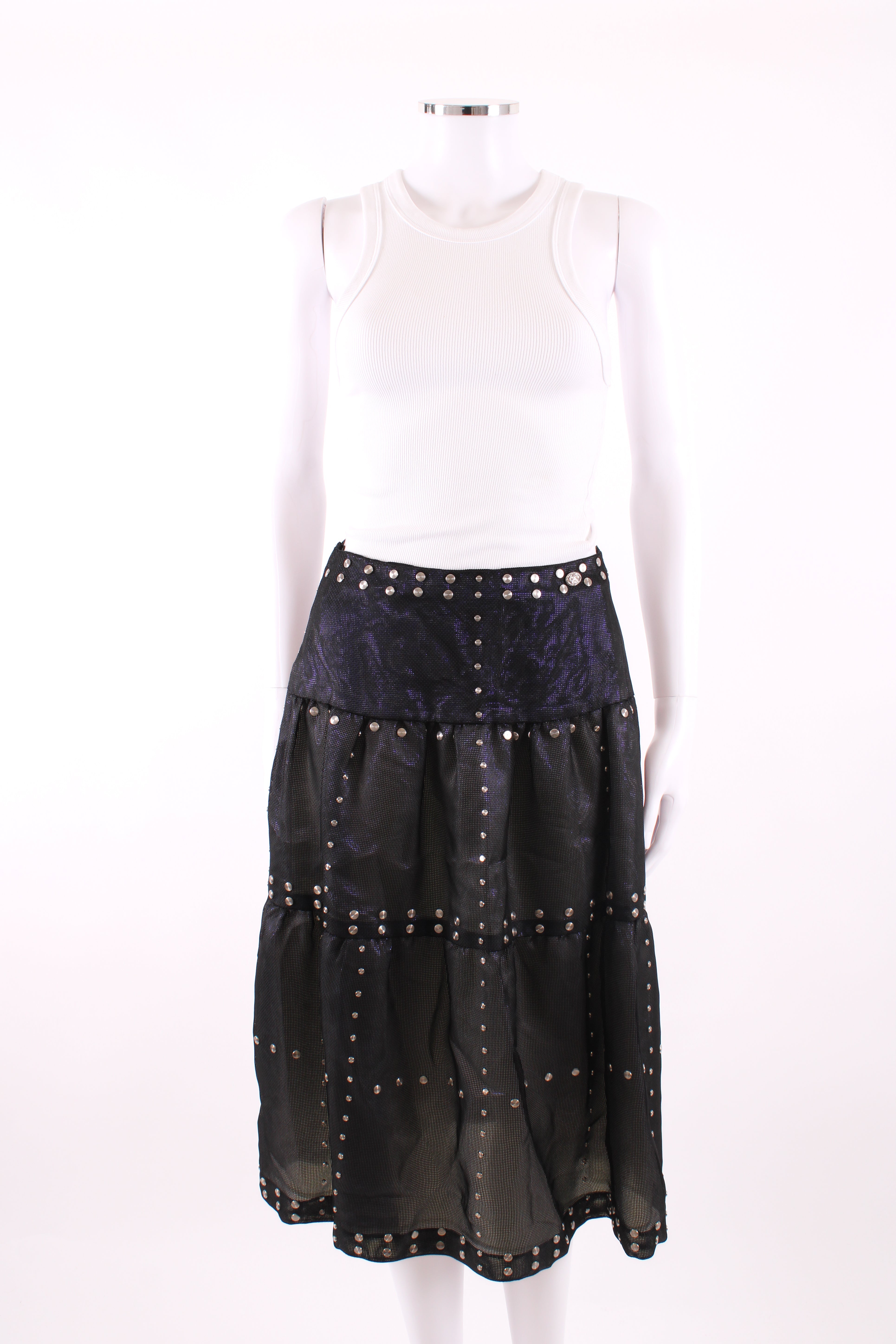 Chanel Mesh Layer Iridescent Stud Skirt Black/ Purple 10
