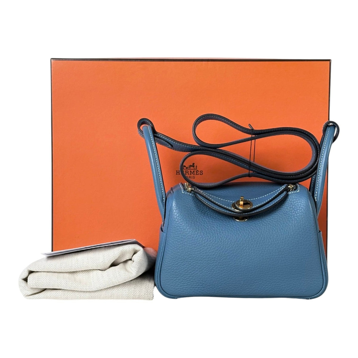 Hermes Mini Lindy in Blue Jean Clemence