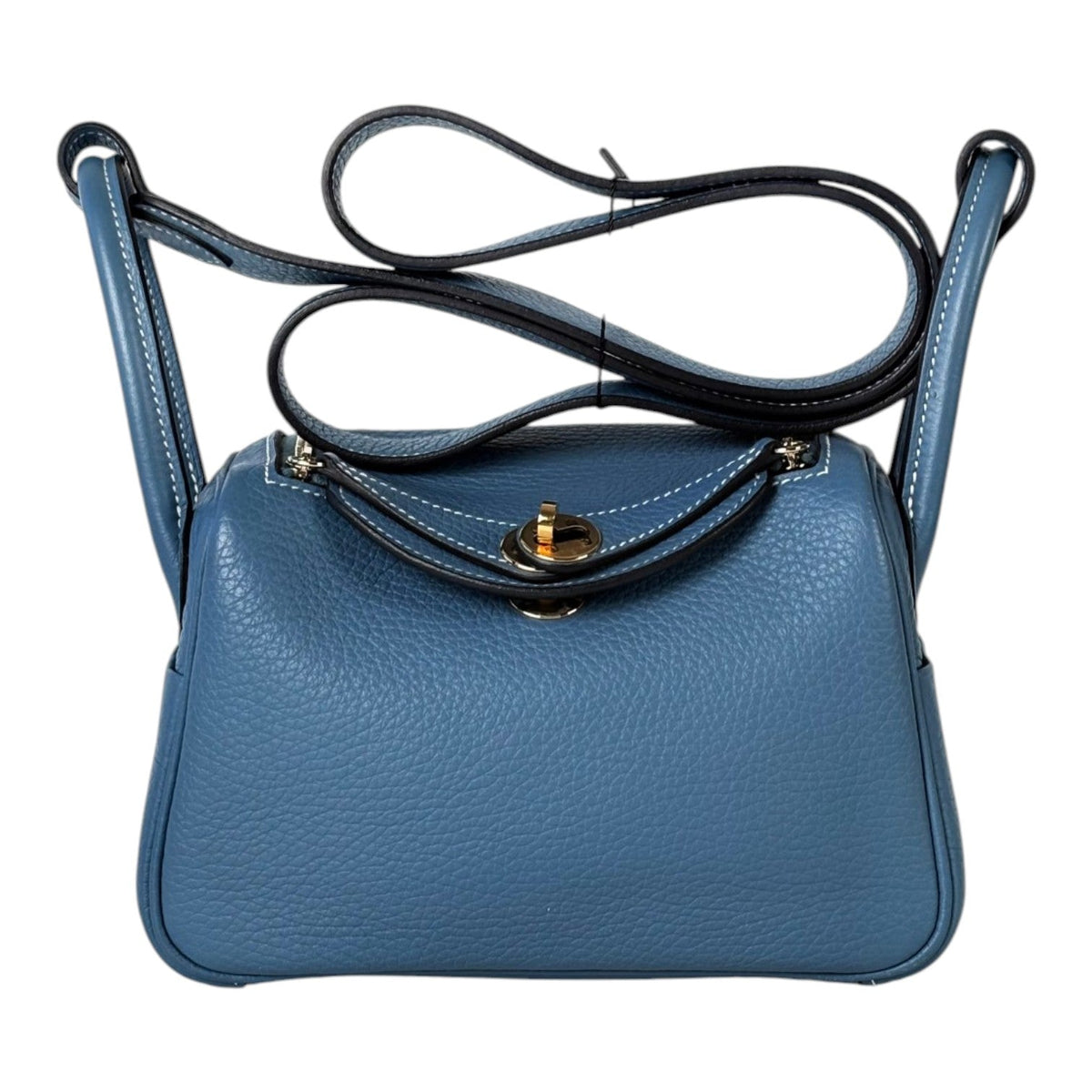Hermes Mini Lindy in Blue Jean Clemence
