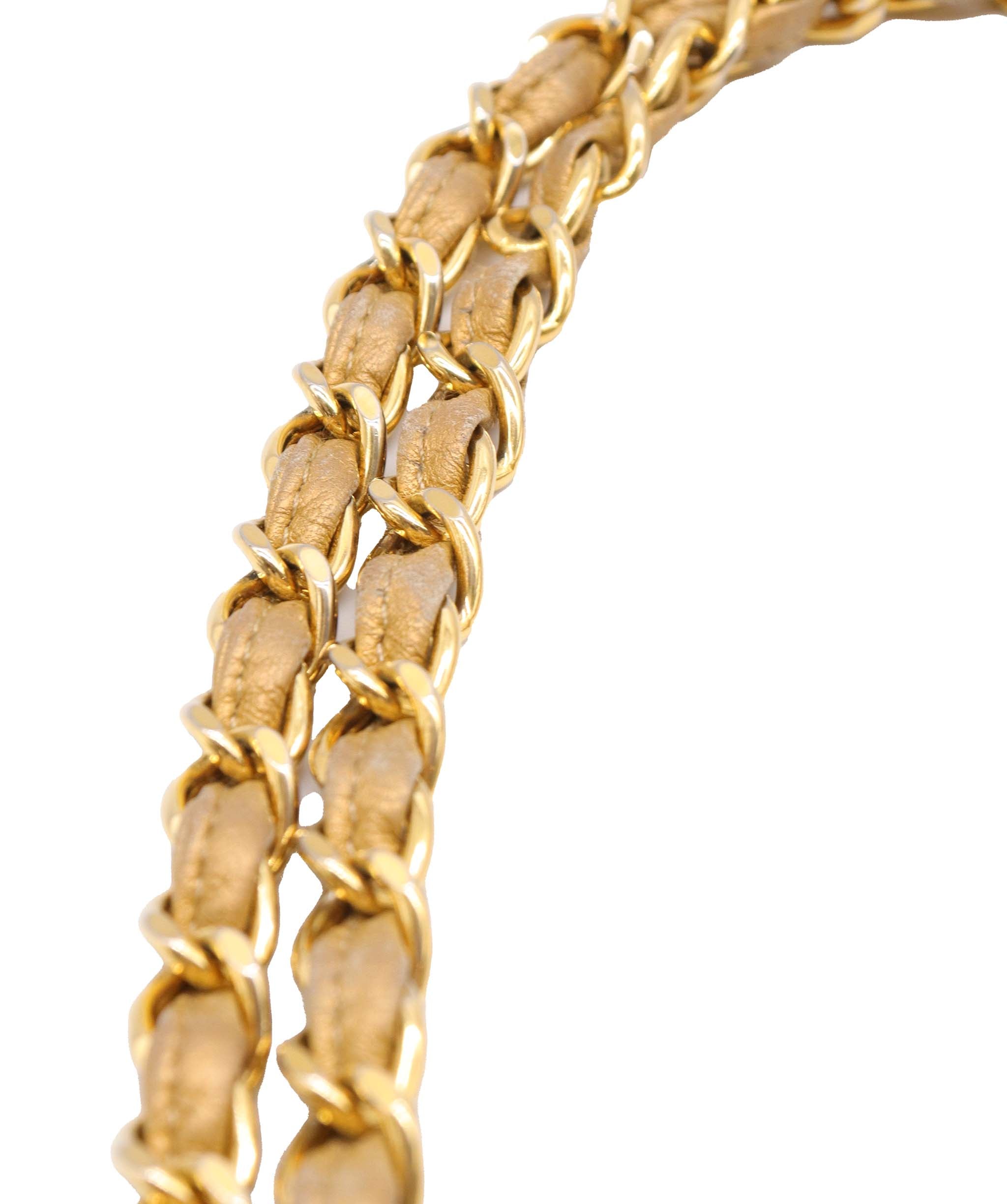 CHANEL VINTAGE CHAIN SHOULDER BAG NISHIJIN TEXTILE GOLD DXBS5641