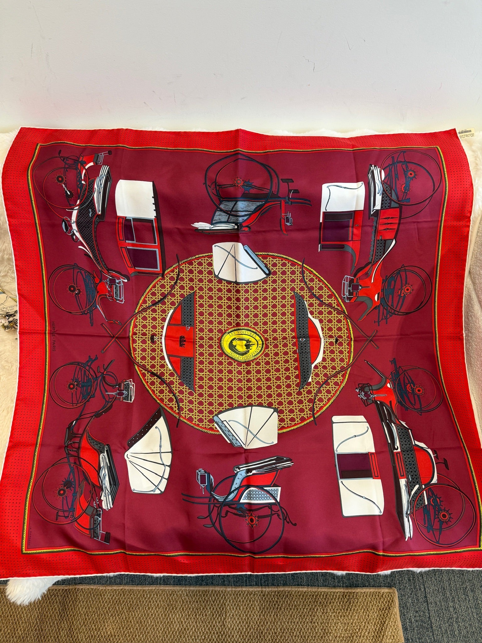 Hermès Carré 90 Silk Scarf - "Les Voitures à Transformation" New with Box