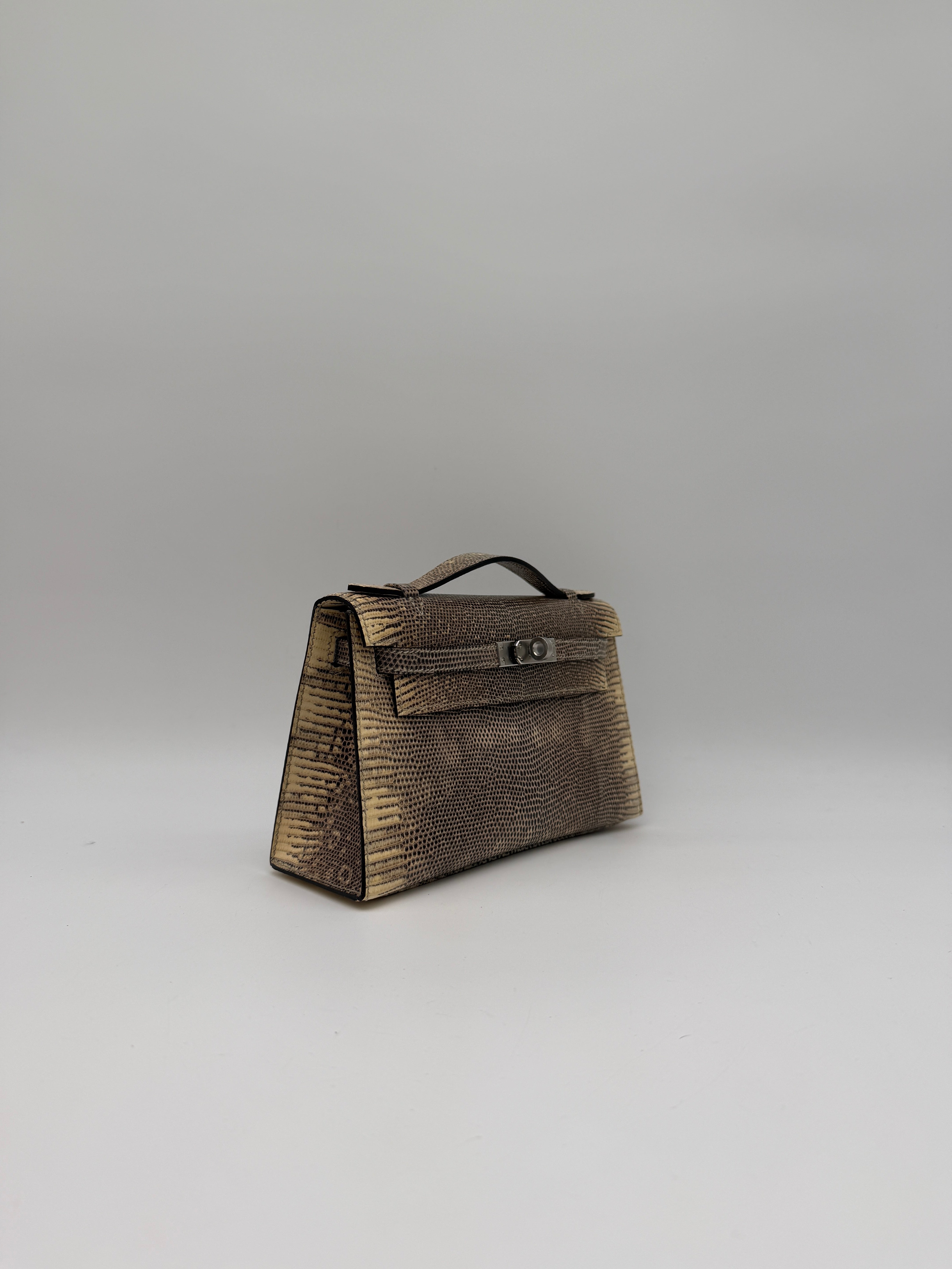 Hermès Kelly Pochette Ombre Lizard Ombre Palladium Hardware
