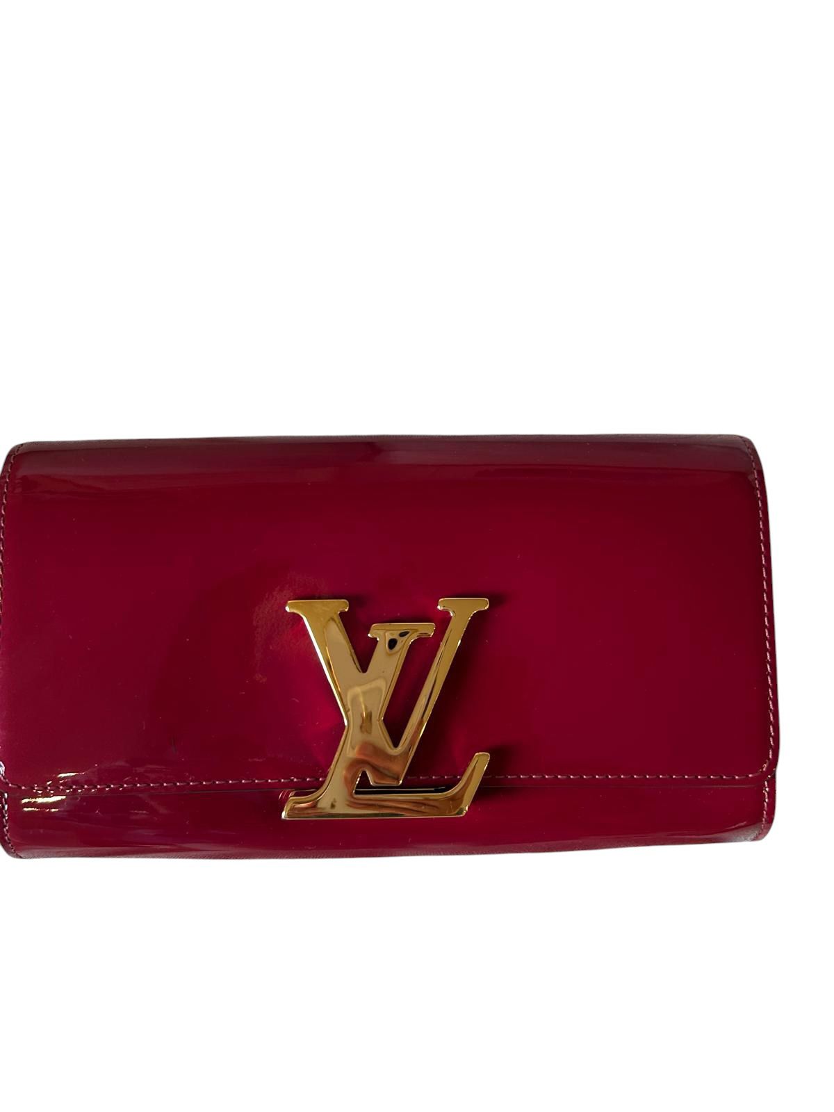 LV Burgundy Patent Clutch with GHW