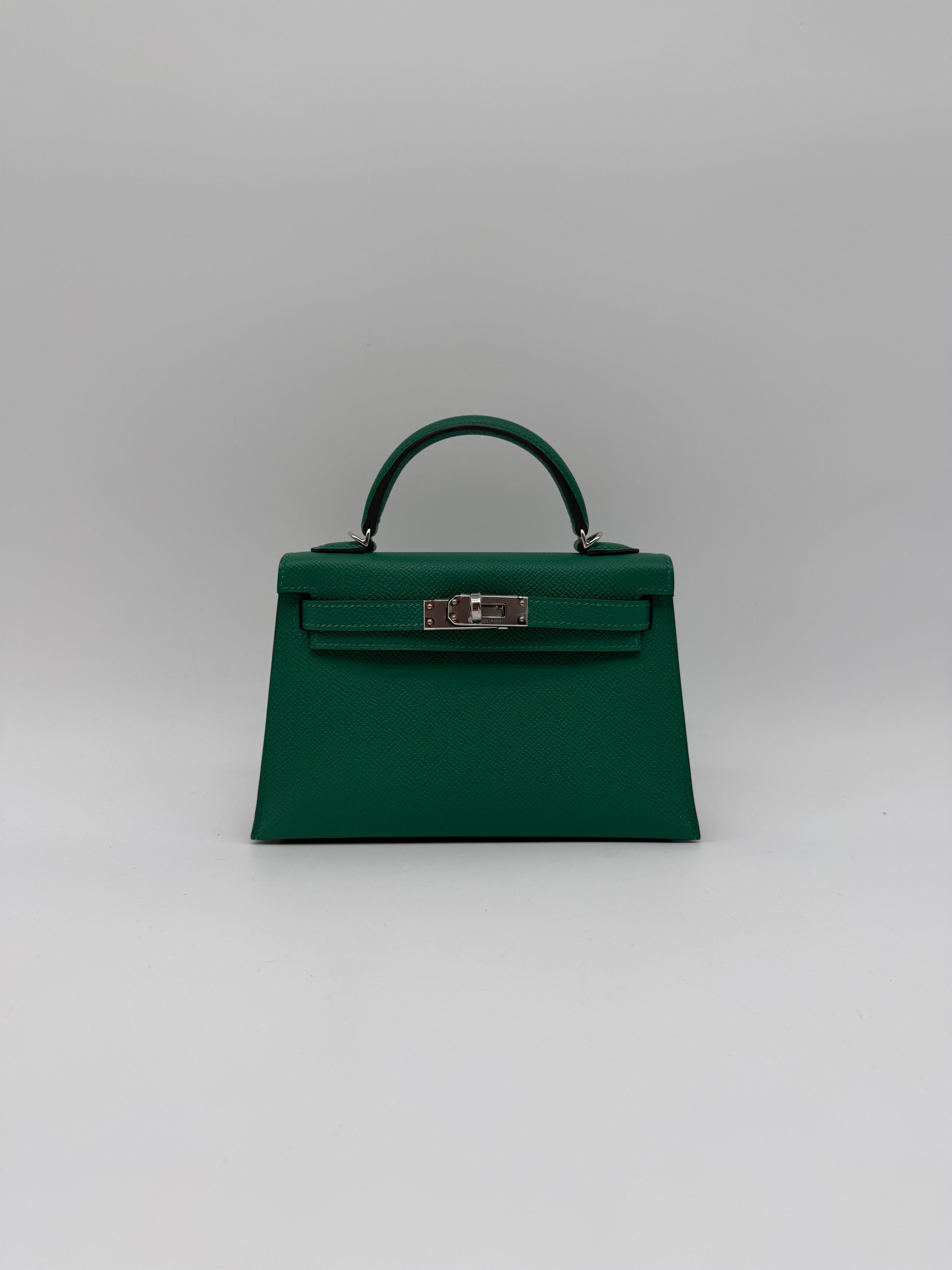 Hermès Mini Kelly Vert Vertigo Epsom Palladium Hardware (with 2 strap)