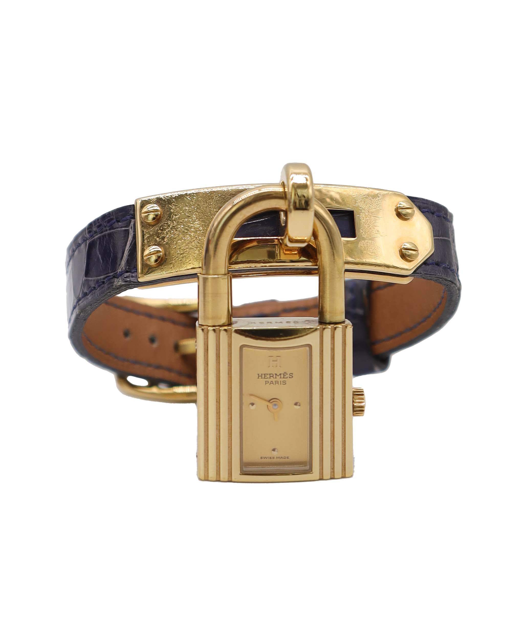 HERMES Kelly Watch, Women's Watch, Gold and Blue Quartz Watch, with Padlock, Hermes Kelly Watch DXBS6586