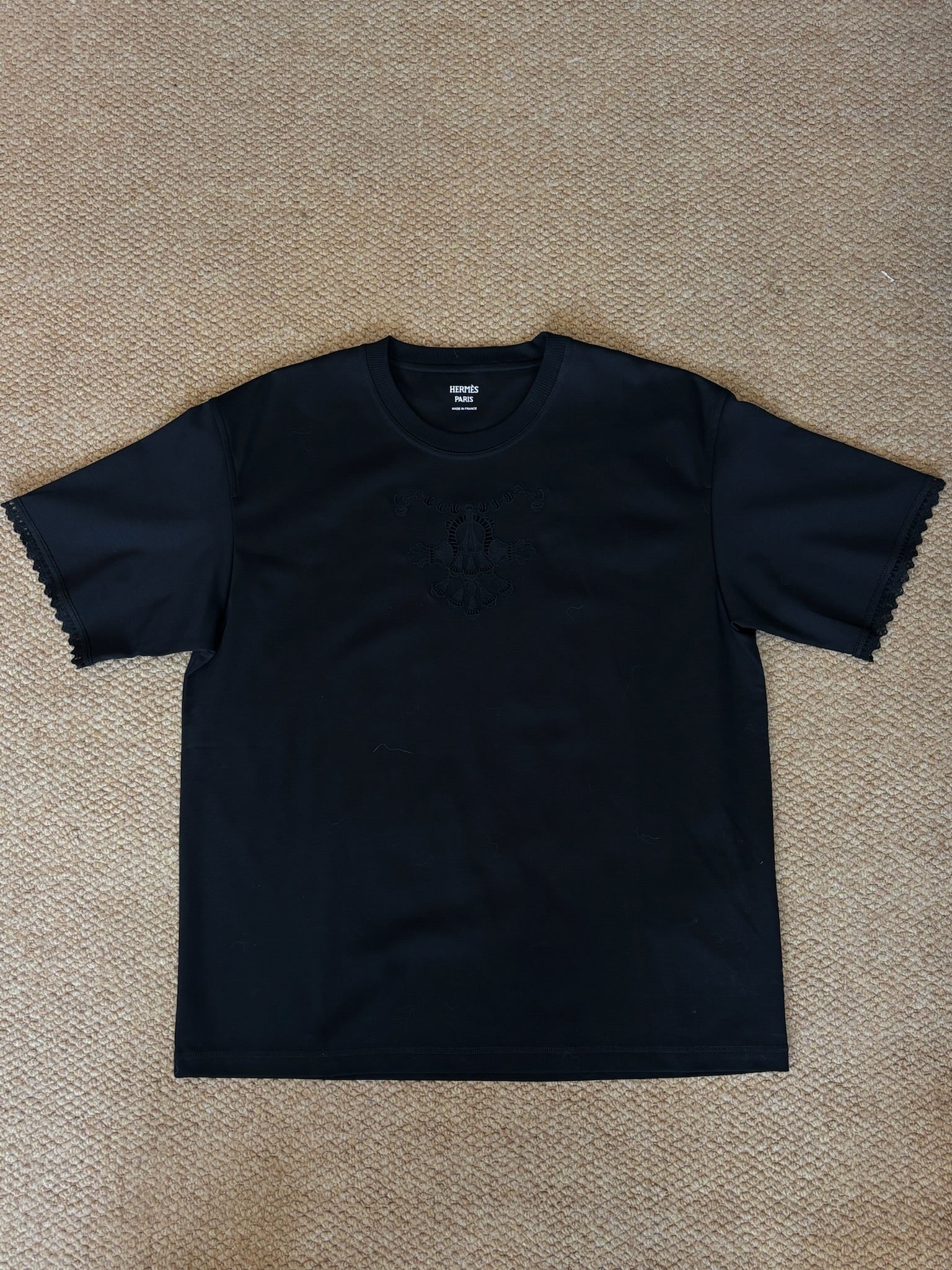 Size 40 - Hermès Black Lace-trimmed T-shirt