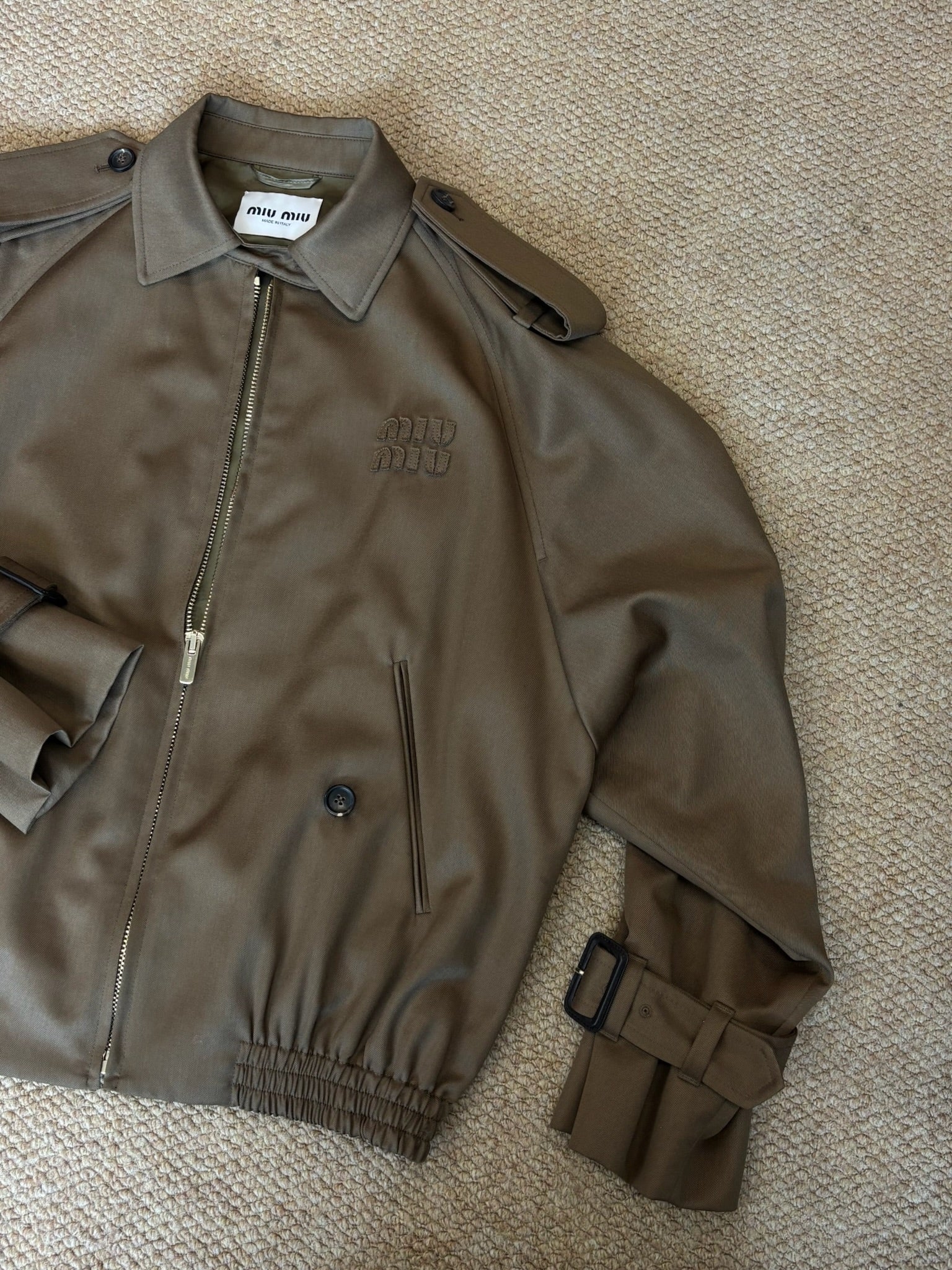 Size 36 - Miu Miu Gabardine Epaulette Military Blouson Bomber Jacket