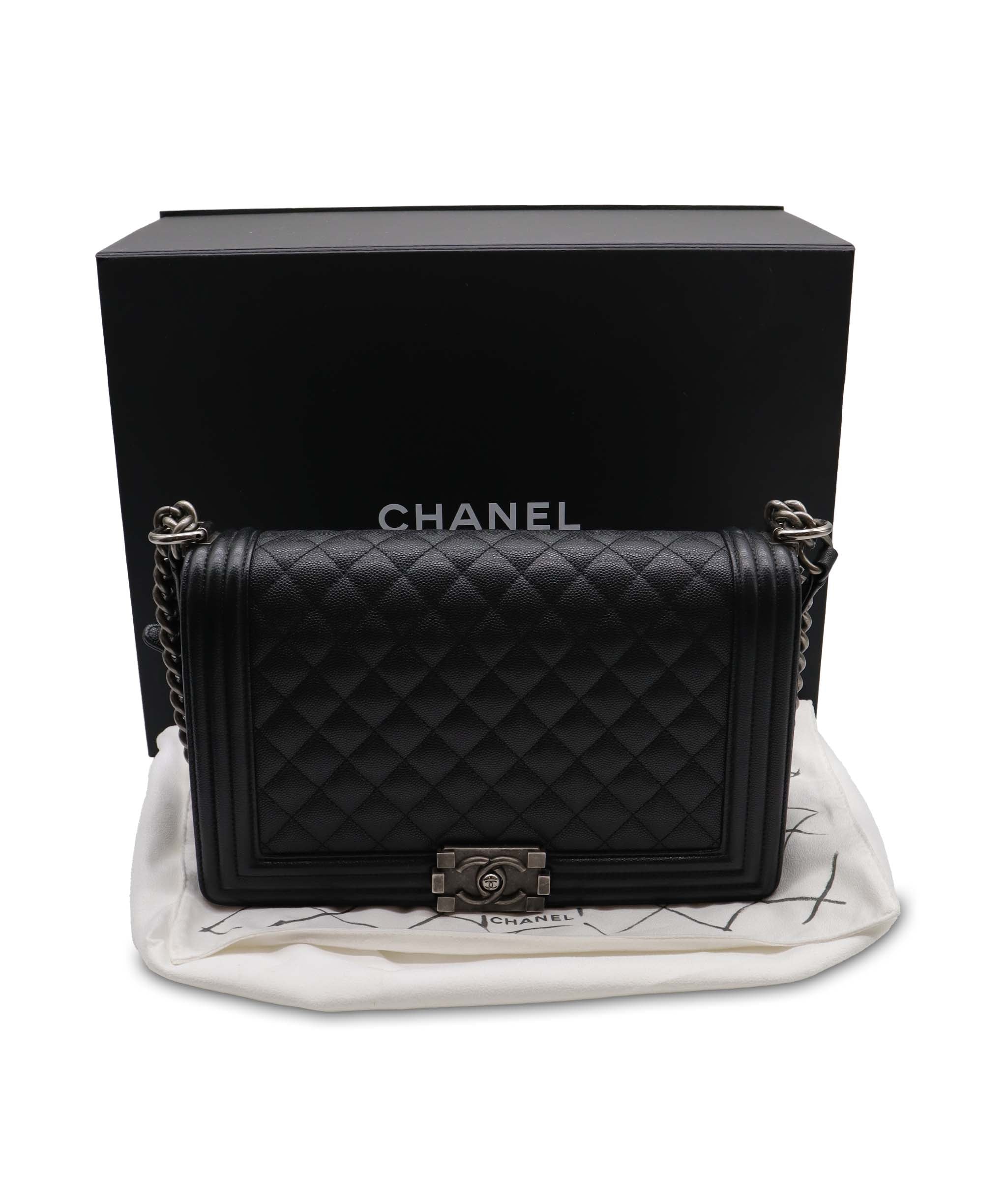 Chanel Large Black Caviar Leather Boy Bag SHW AGC3182