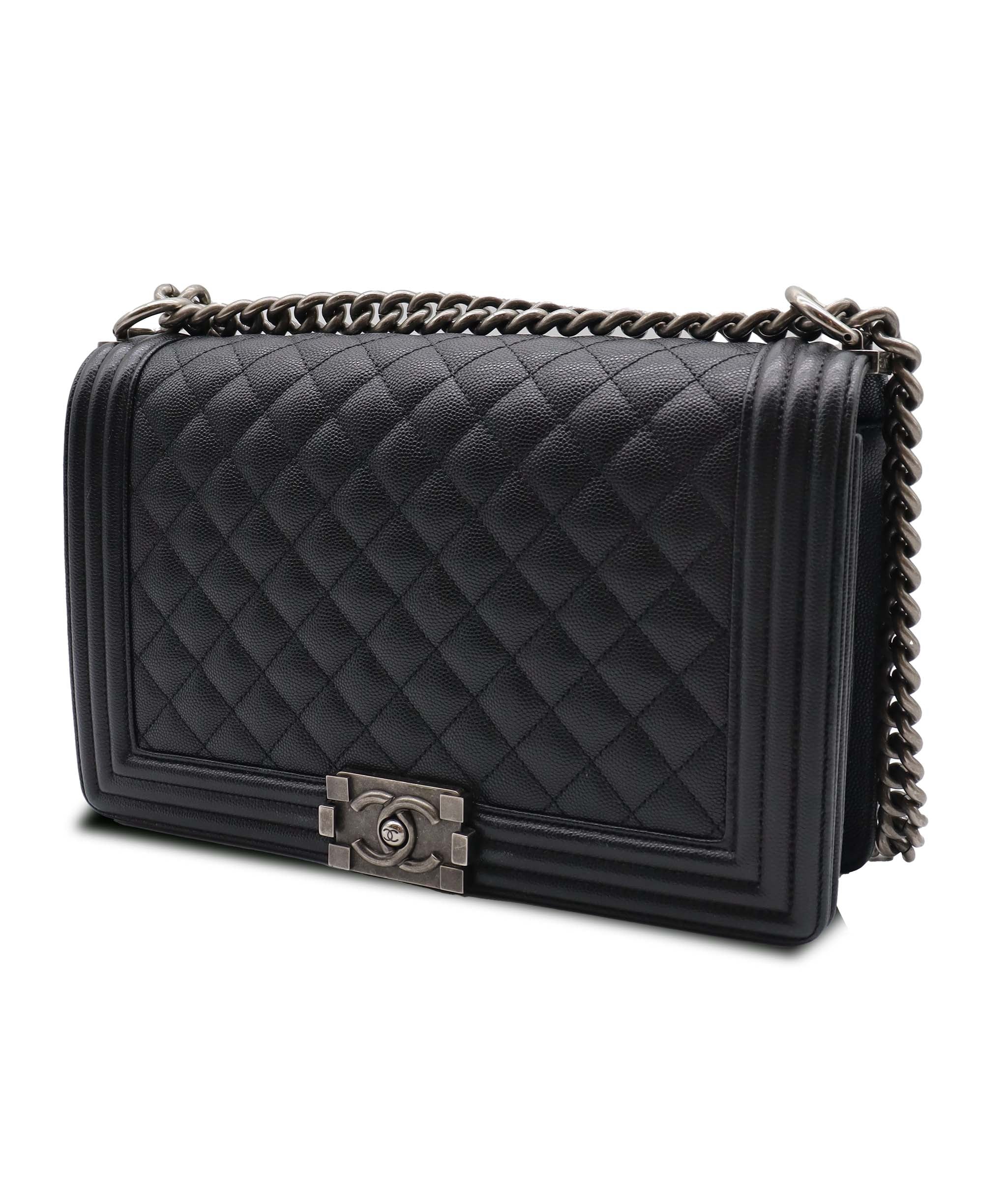 Chanel Large Black Caviar Leather Boy Bag SHW AGC3182