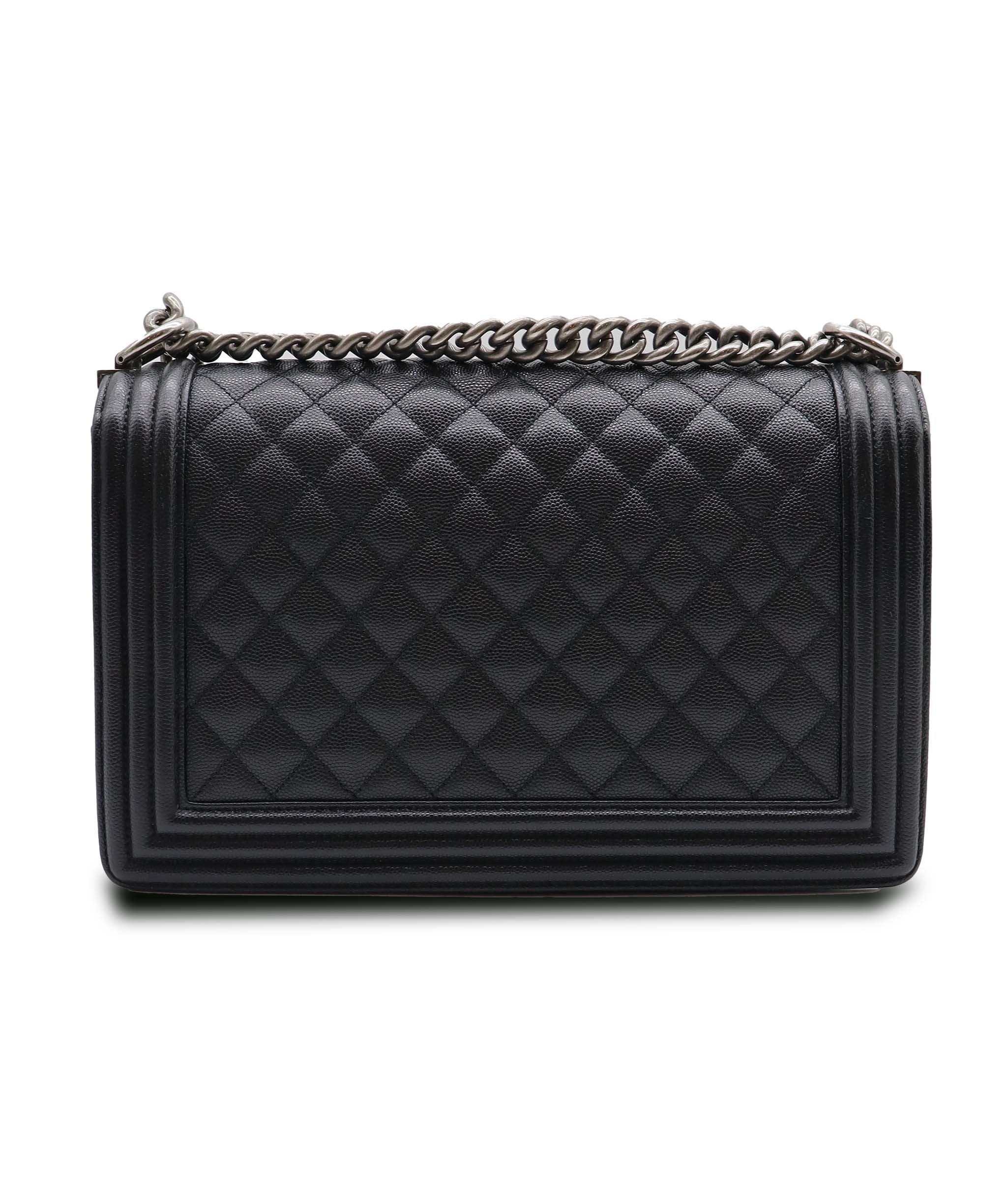 Chanel Large Black Caviar Leather Boy Bag SHW AGC3182