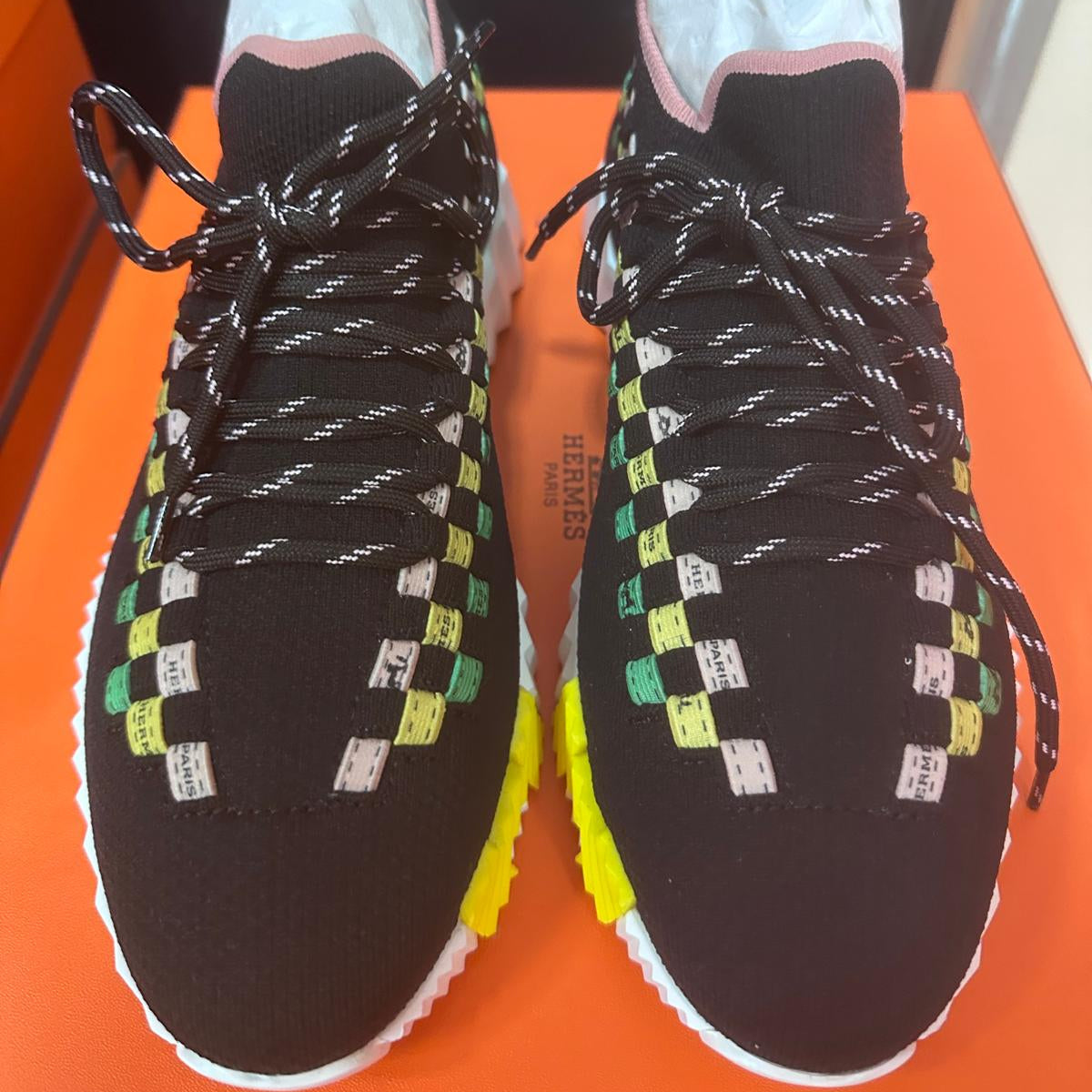 76A. Flex Sneaker Black with Green & Yellow - Size 36