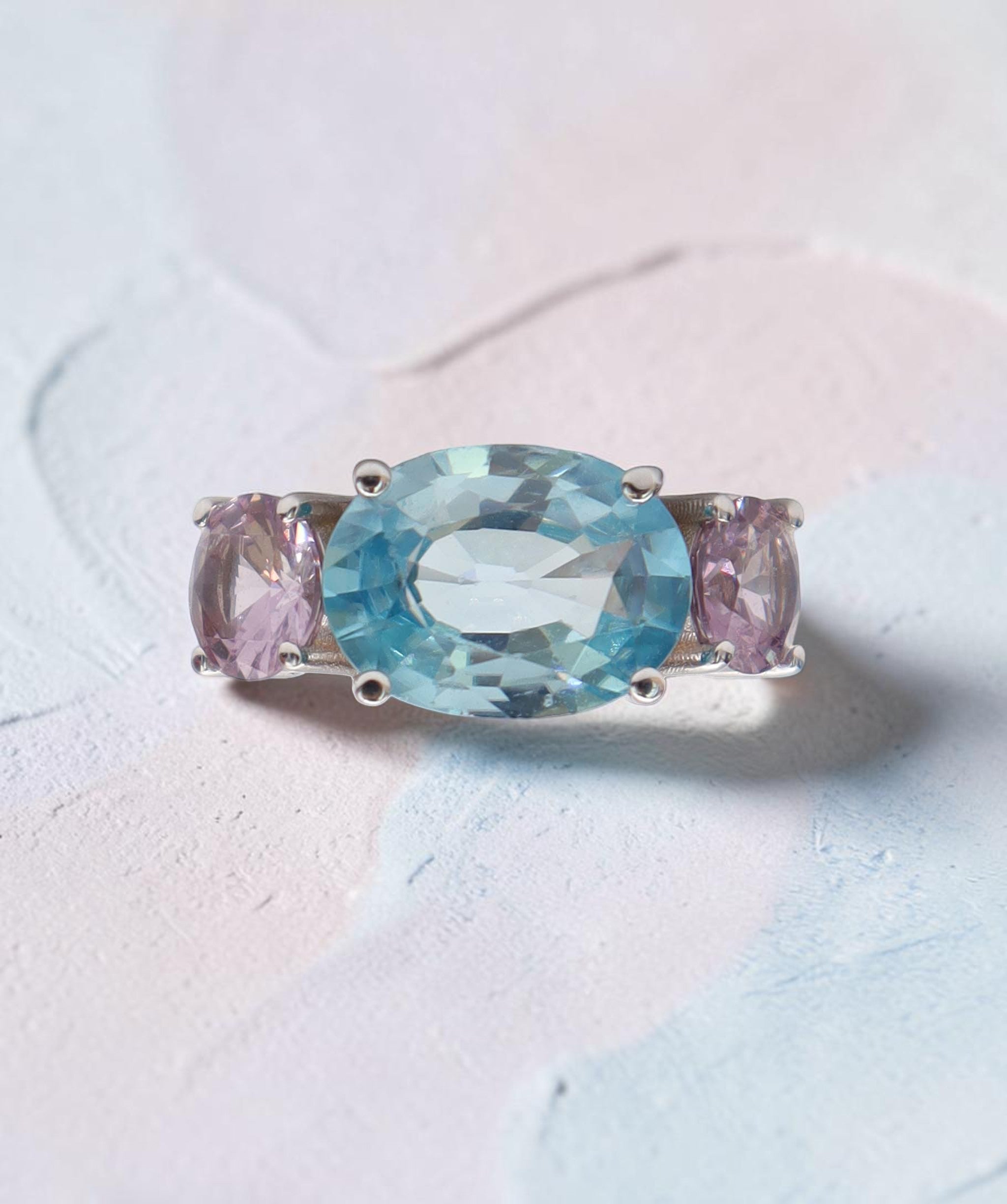Malaya Garnet and Blue Zircon Trinity Ring DXBS6595