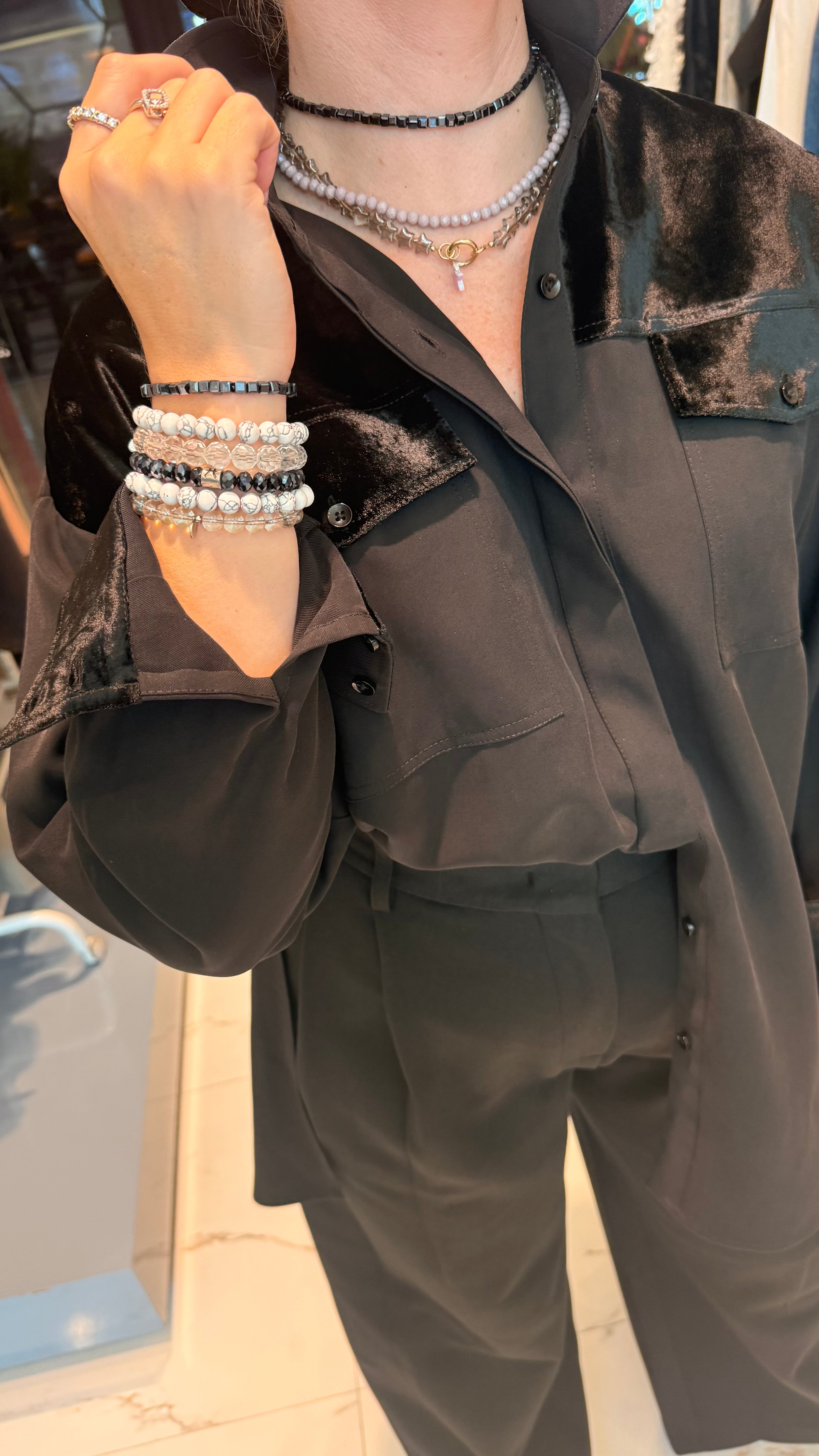 VELVET DETAILED BUTTONED DOWN SHIRT (قميص) “MARGO”