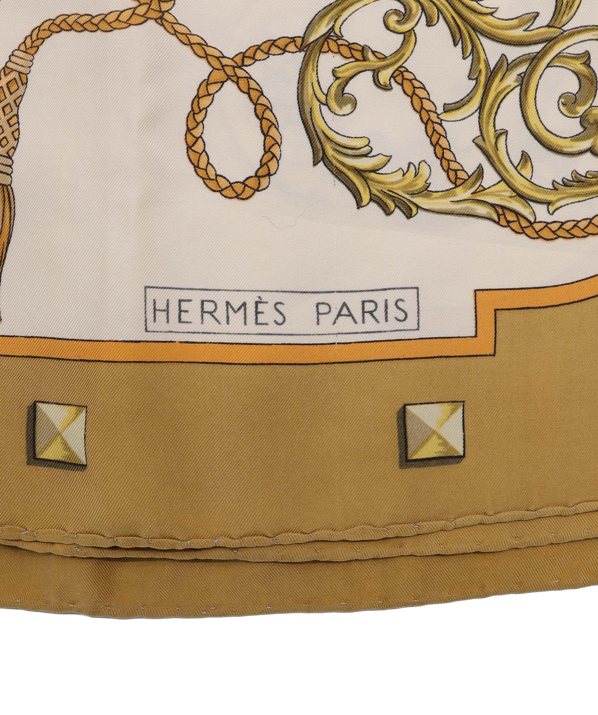 Hermes Les Clef Scarf Cream/ Gold 90cm DXBS6441