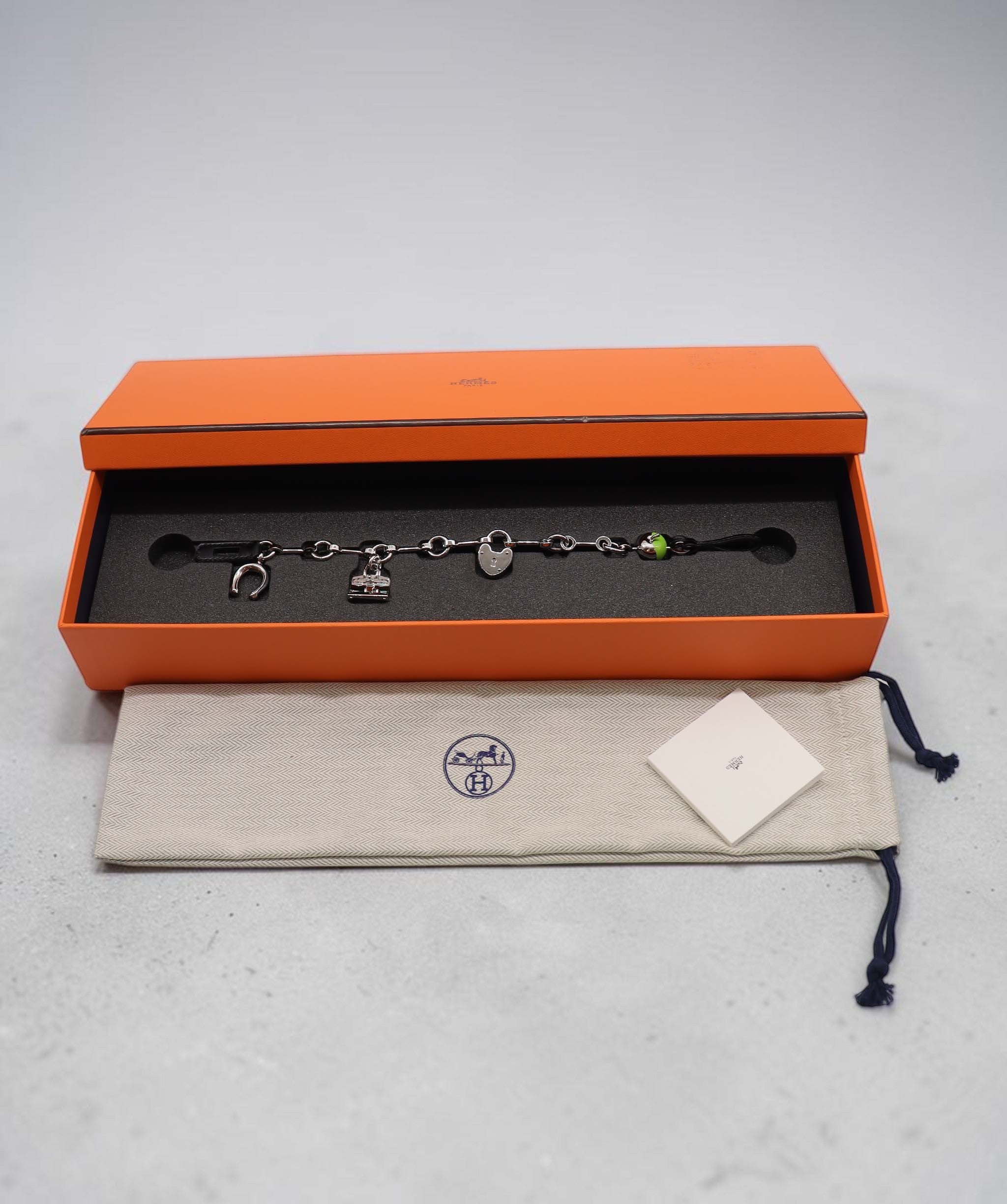 Hermes Blue Box Charm DXBS6409 Hermès Bijou de Sac Charm – Metal Black × Silver (Birkin Charm)