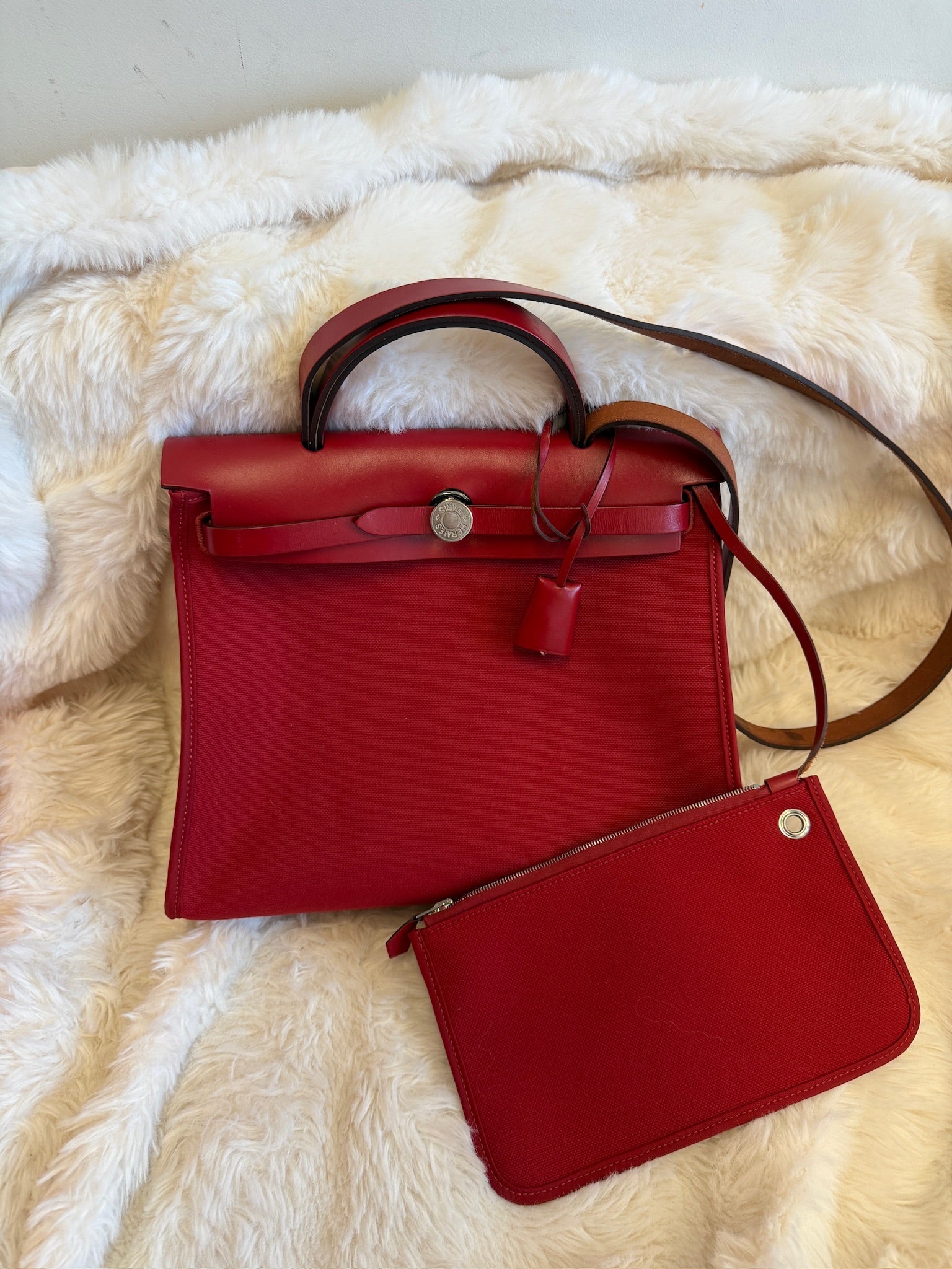 Hermès Herbag 31 Stamp D Red Canvas Leather