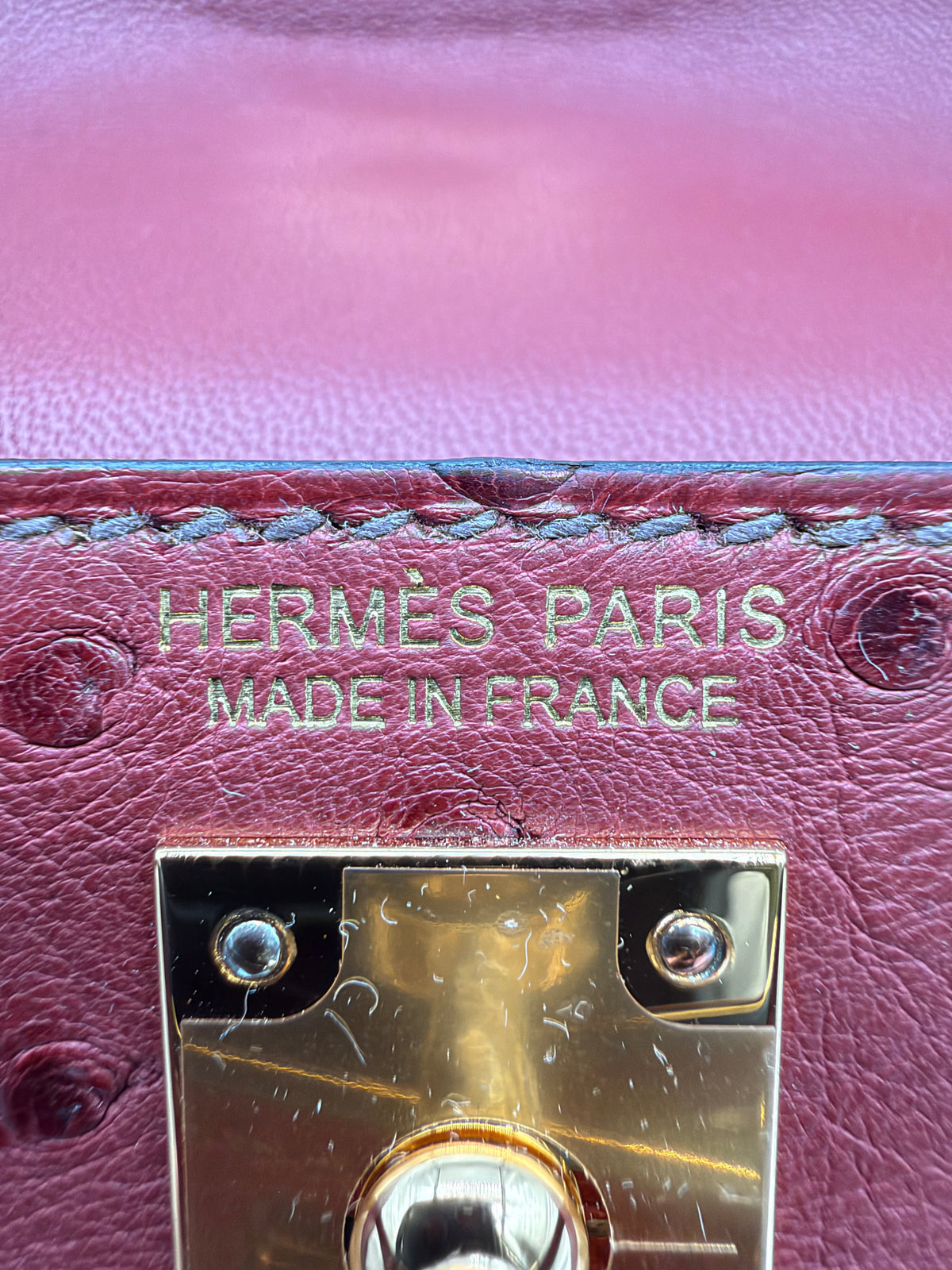 Hermès Mini Kelly Rouge H Ostrich Gold Hardware