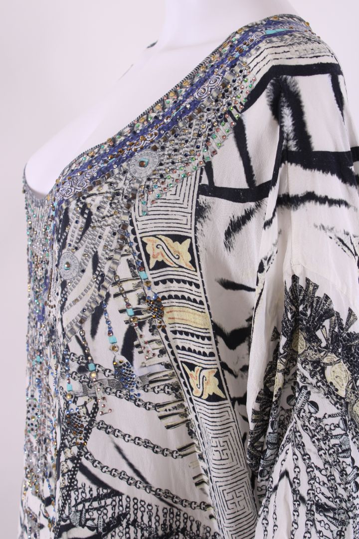 Camilla S/S Crystal Zebra Print Kaftan Blouse Black/ White O/S