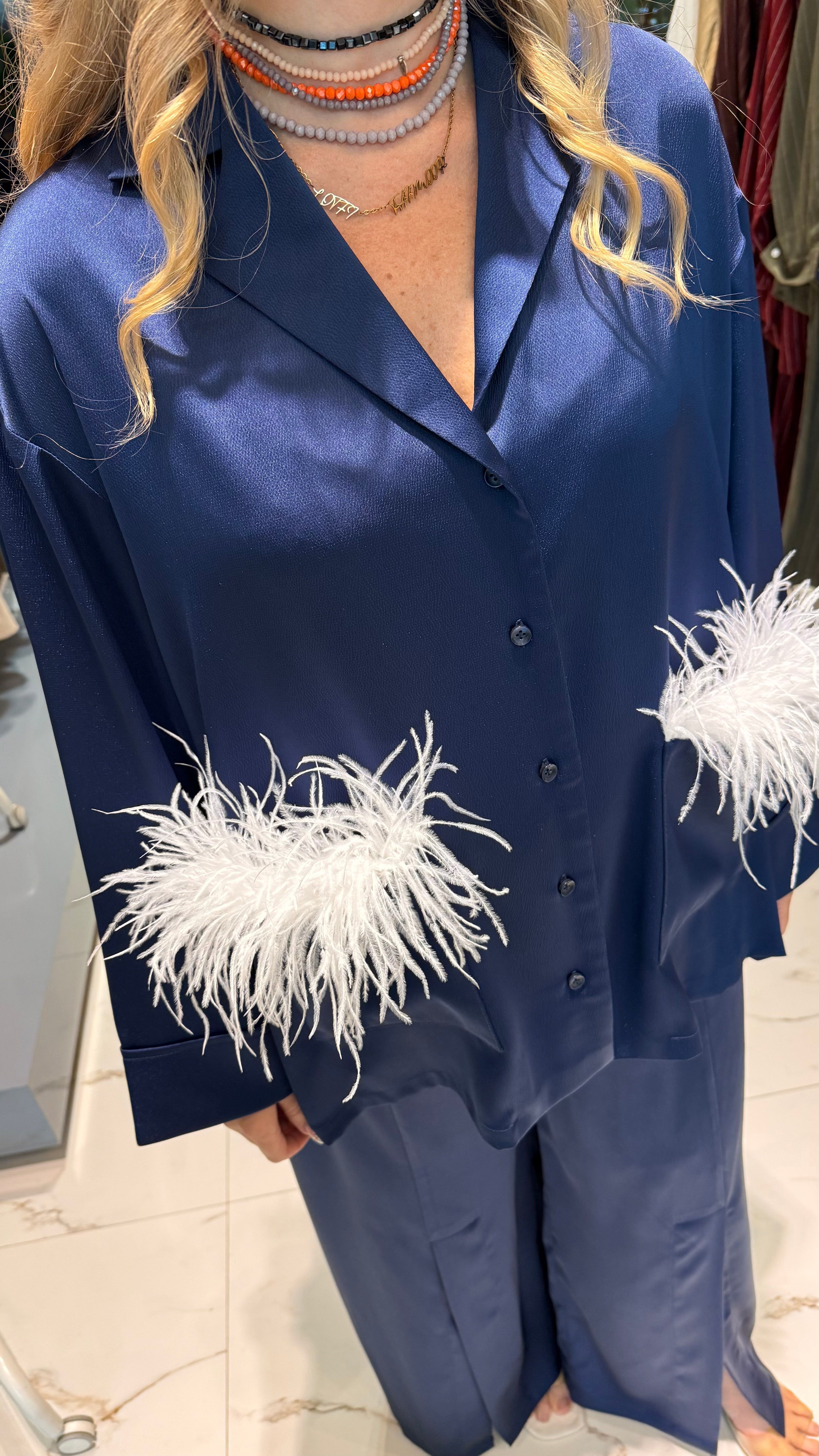 SATIN SET زوج (BLAZER & PANTS قميص وبنطلون) “KAMELIA”