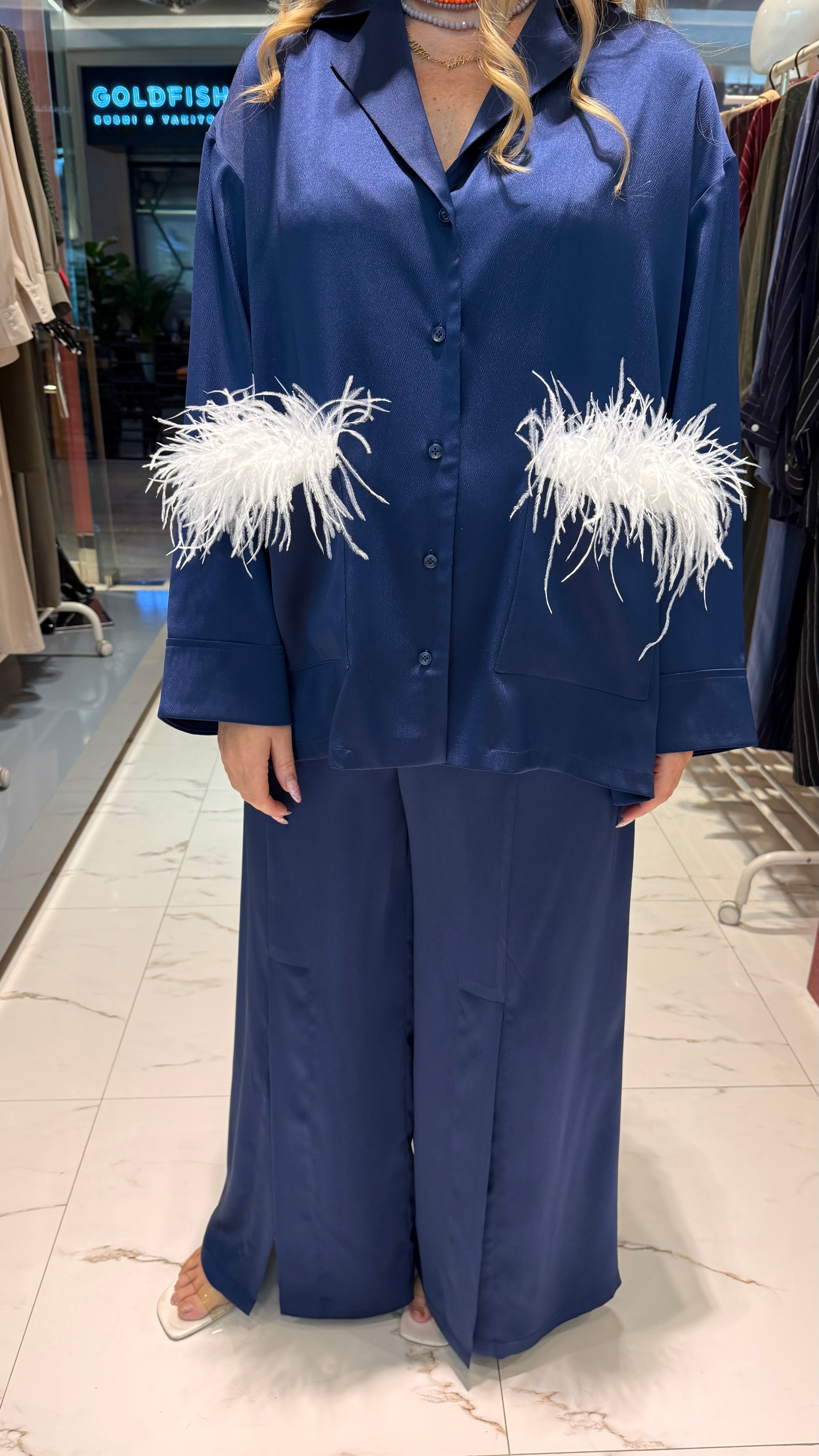 SATIN SET زوج (BLAZER & PANTS قميص وبنطلون) “KAMELIA”