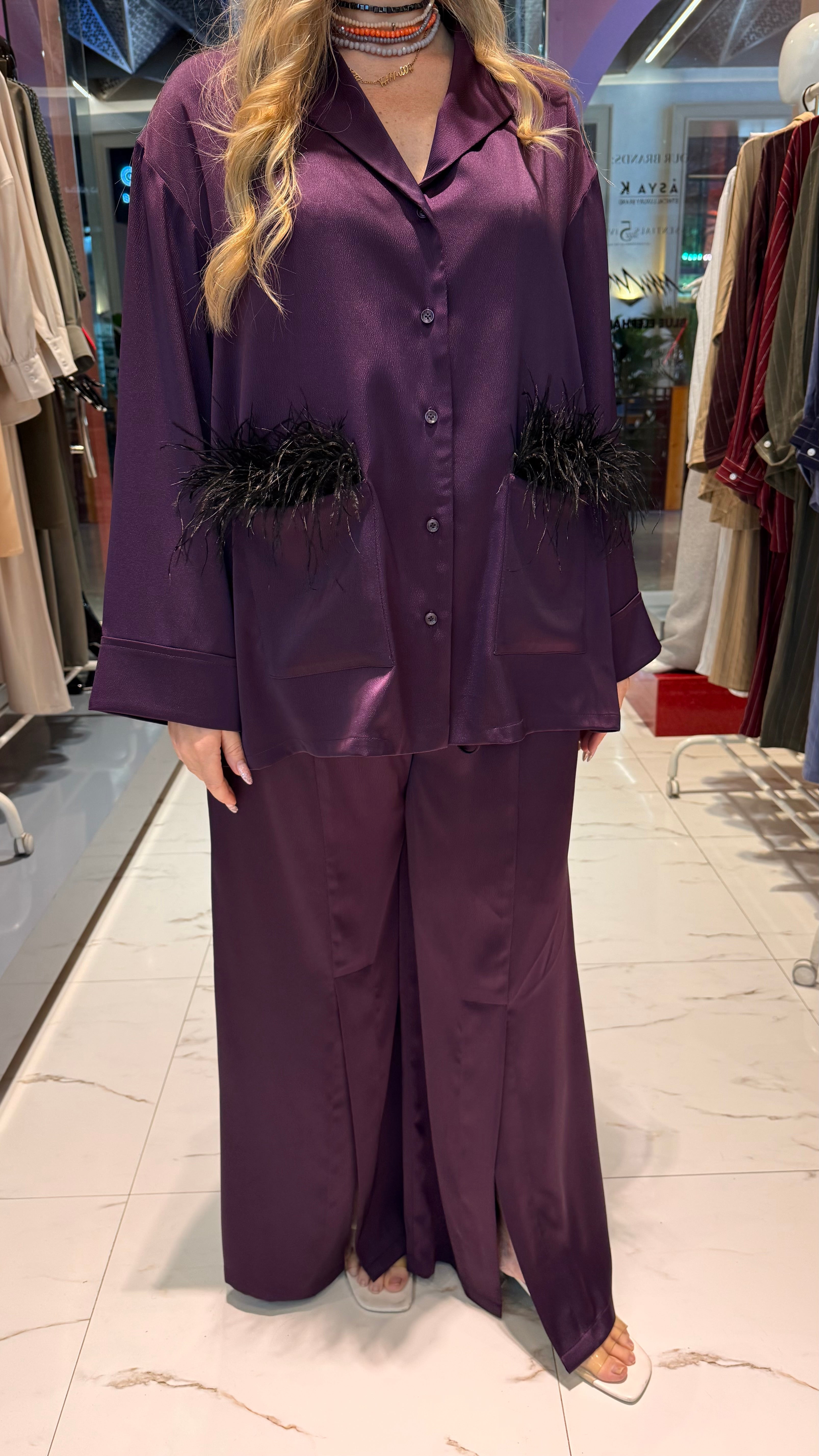 SATIN SET زوج (BLAZER & PANTS قميص وبنطلون) “KAMELIA”