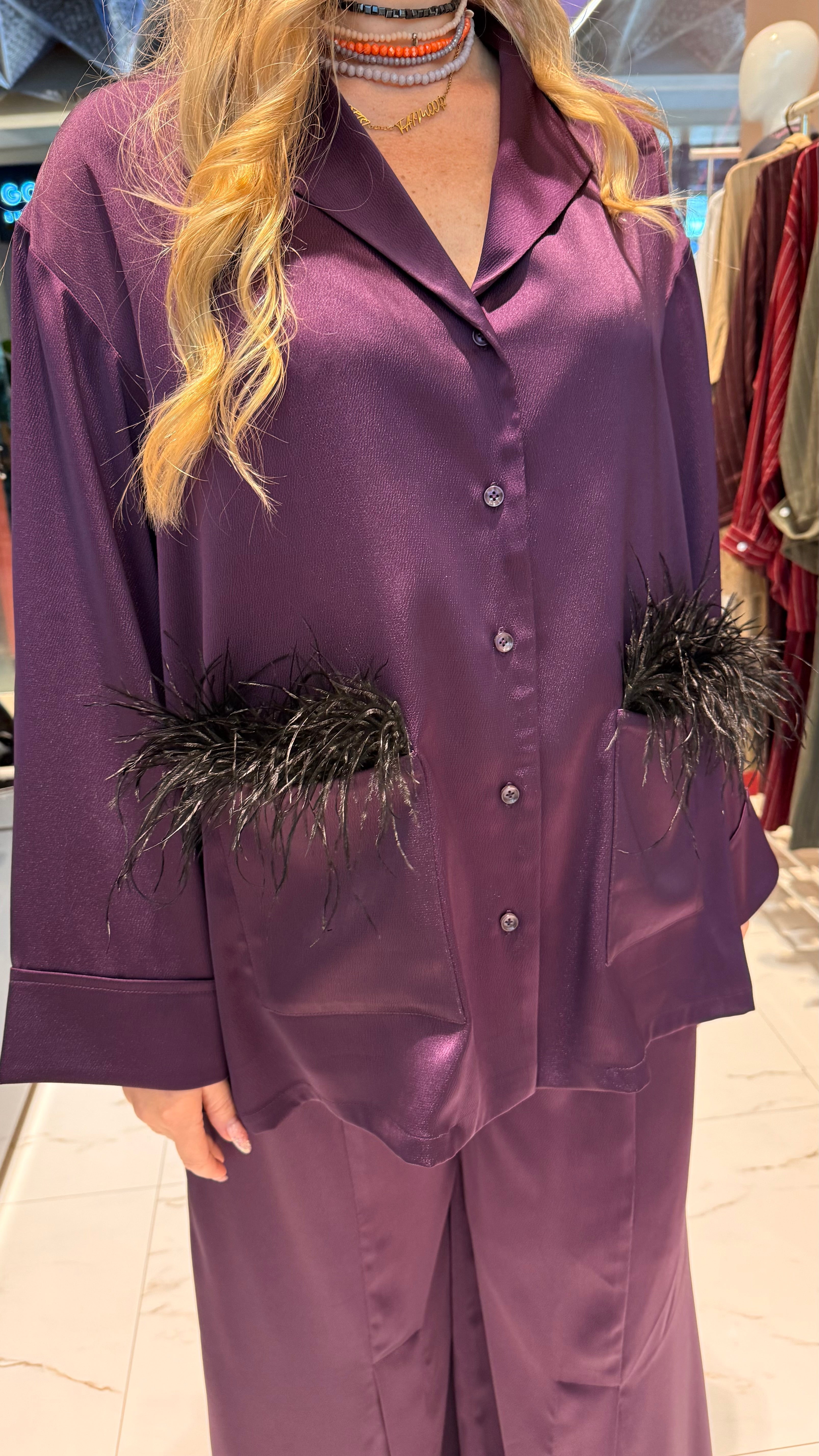 SATIN SET زوج (BLAZER & PANTS قميص وبنطلون) “KAMELIA”