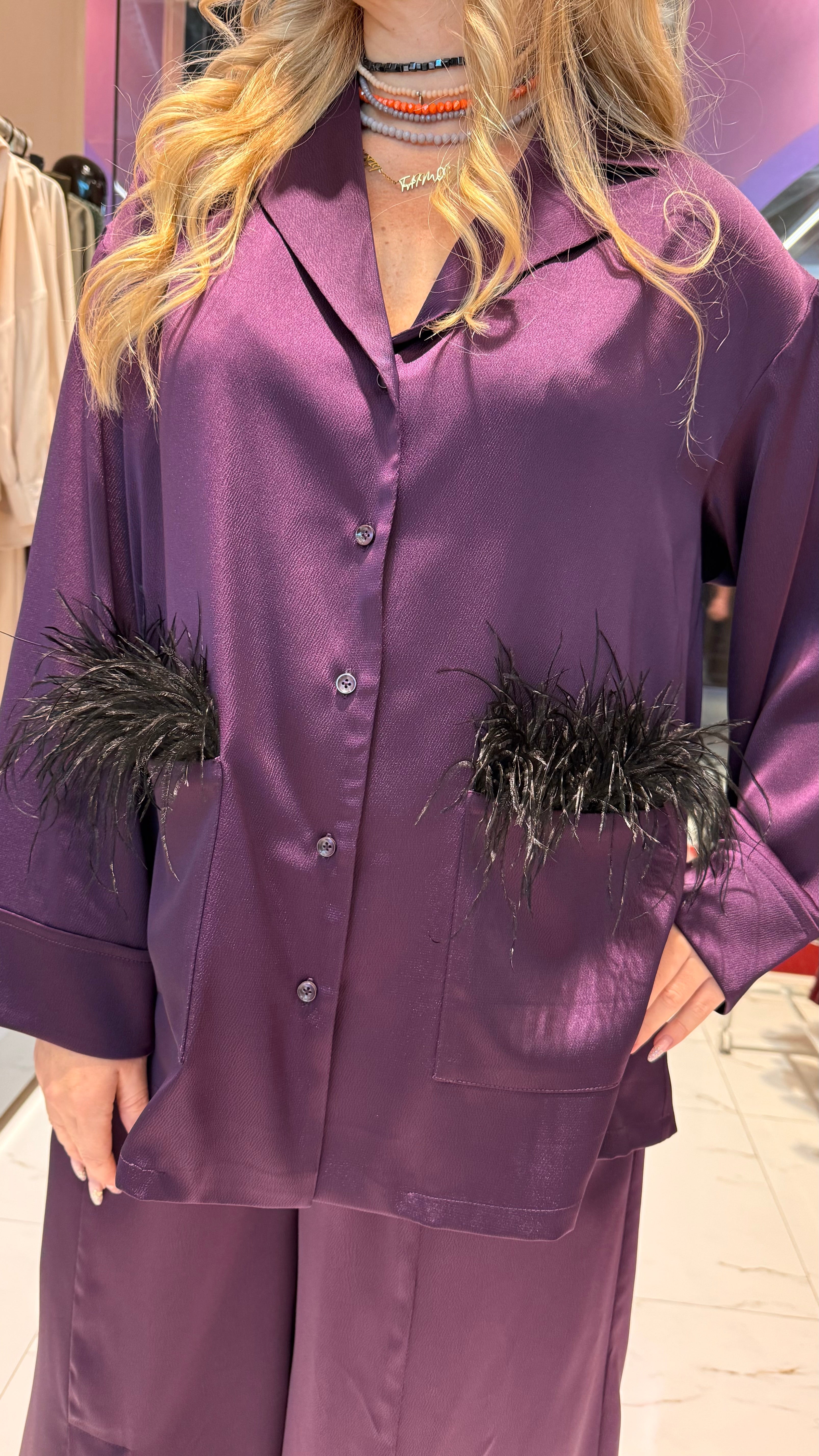 SATIN SET زوج (BLAZER & PANTS قميص وبنطلون) “KAMELIA”