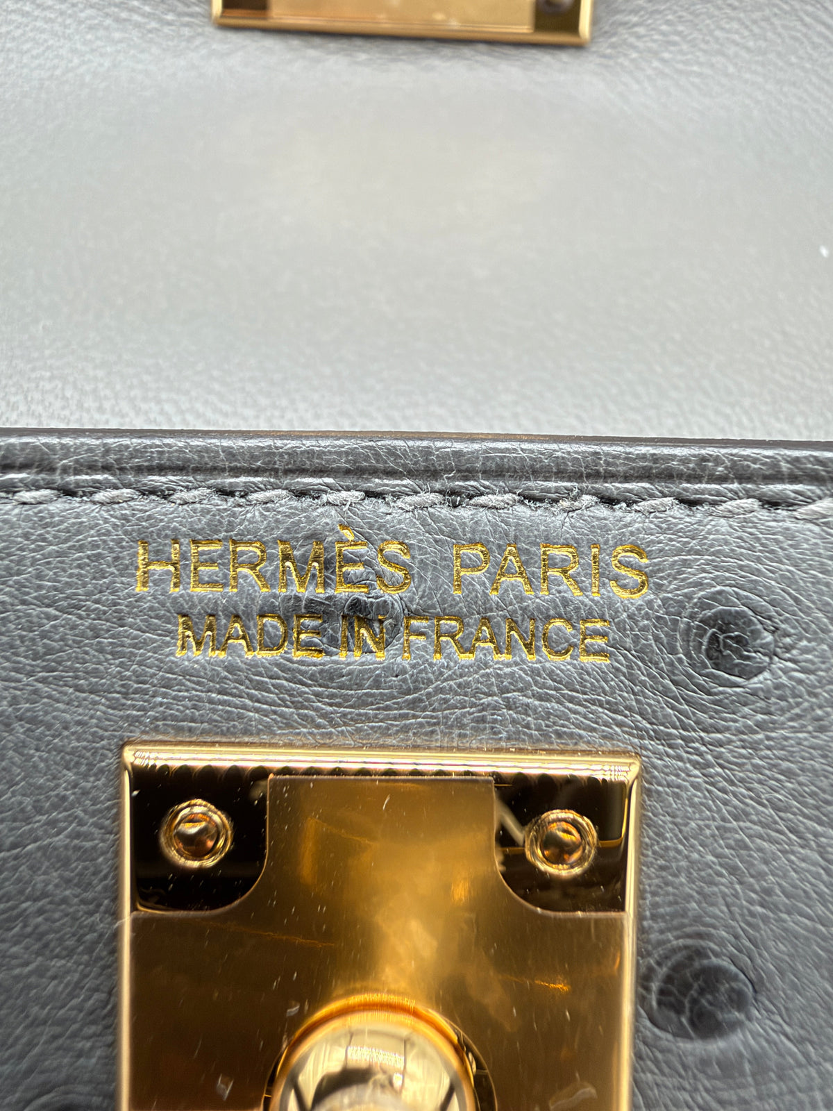 Hermès Mini Kelly Gris Meyer Ostrich Gold Hardware