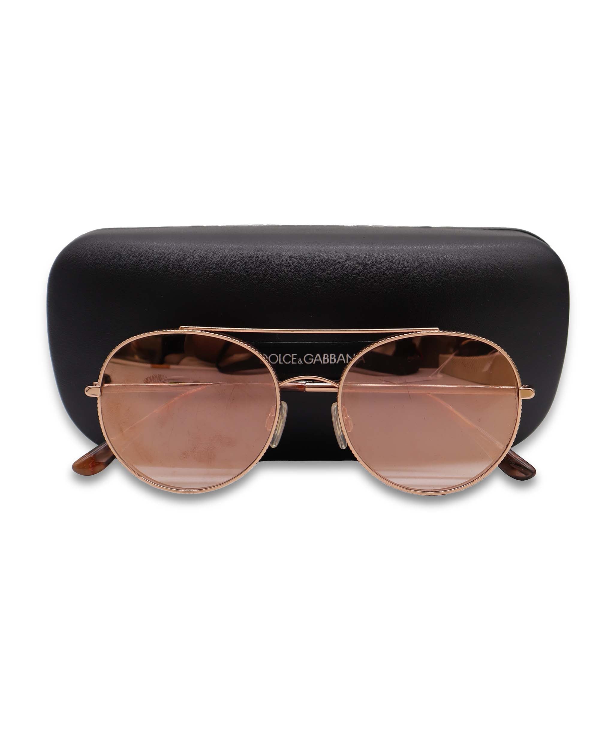 Dolce & Gabbana Round Mirrored Sunglasses Rose Gold