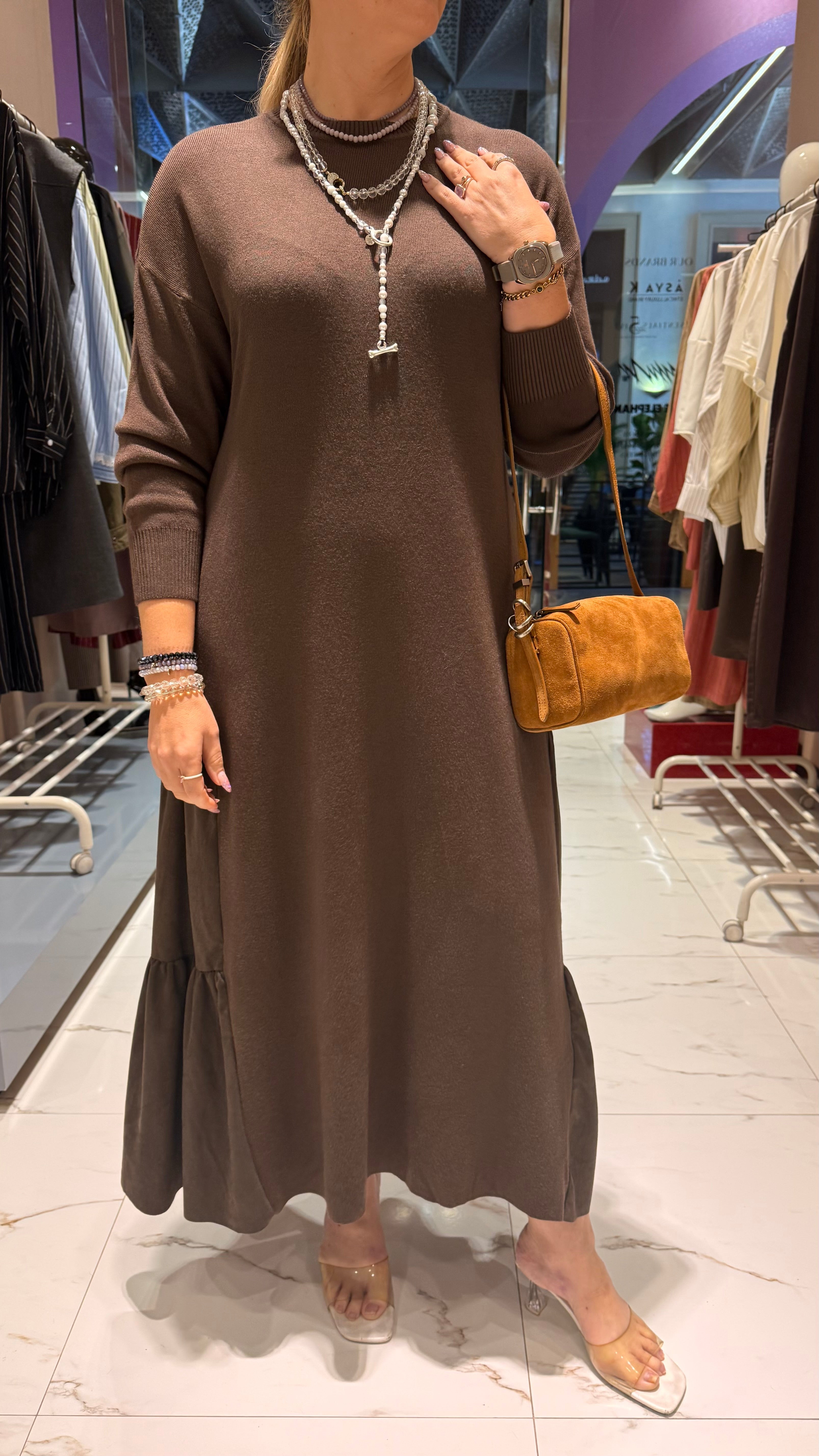 LONG SLEEVE KNITED MAXI DRESS (فستان) "PIA"