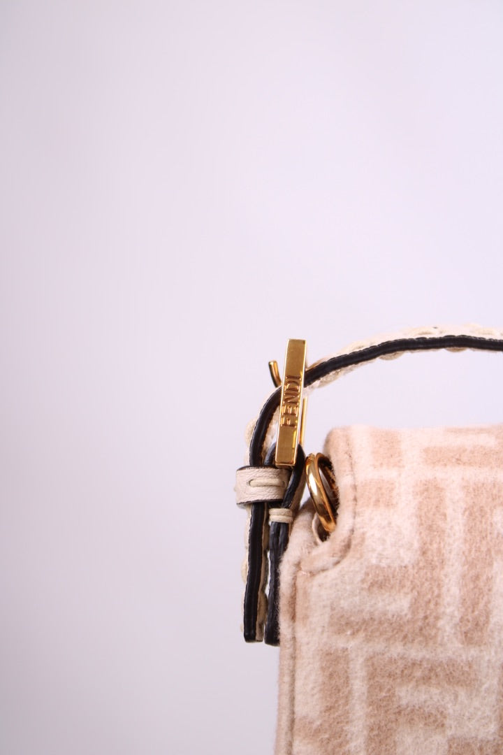 Fendi Wool Selleria Zucca Baguette Bag Cream/ Beige