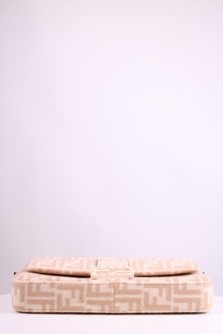 Fendi Wool Selleria Zucca Baguette Bag Cream/ Beige