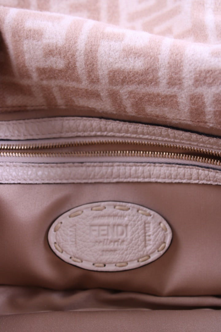 Fendi Wool Selleria Zucca Baguette Bag Cream/ Beige