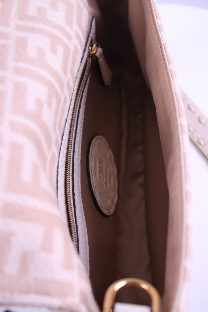 Fendi Wool Selleria Zucca Baguette Bag Cream/ Beige