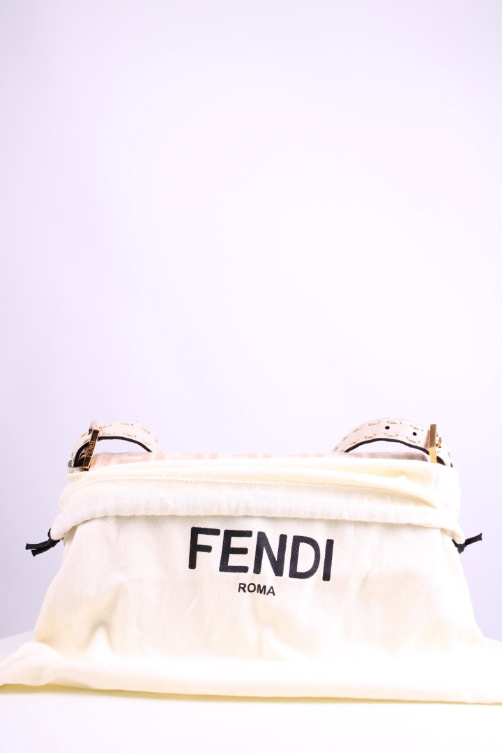 Fendi Wool Selleria Zucca Baguette Bag Cream/ Beige