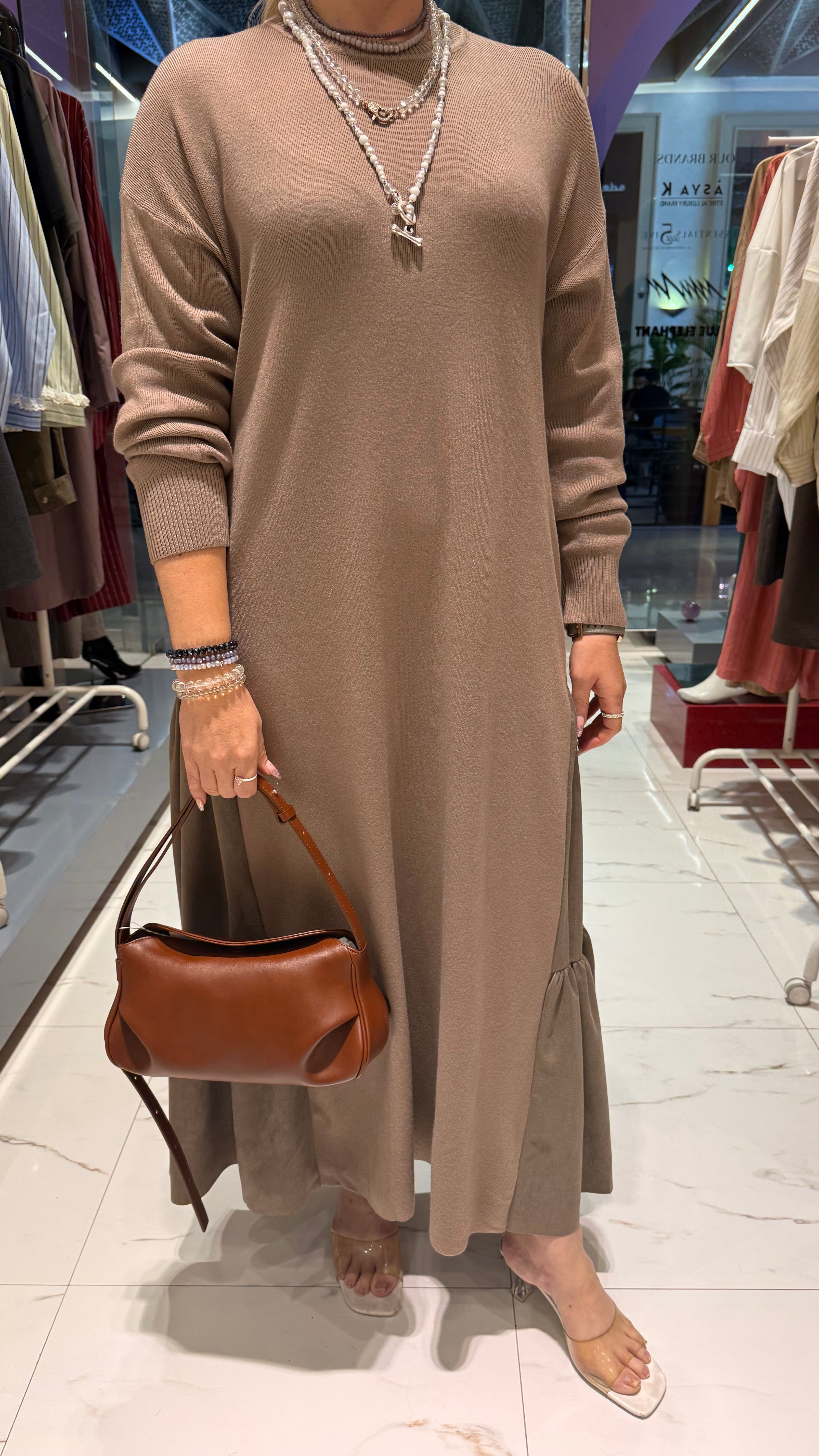 LONG SLEEVE KNITED MAXI DRESS (فستان) "PIA"