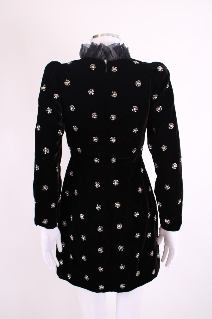Queens of Archive L/S Sequin Star Velvet Mini Dress Black/ Gold S