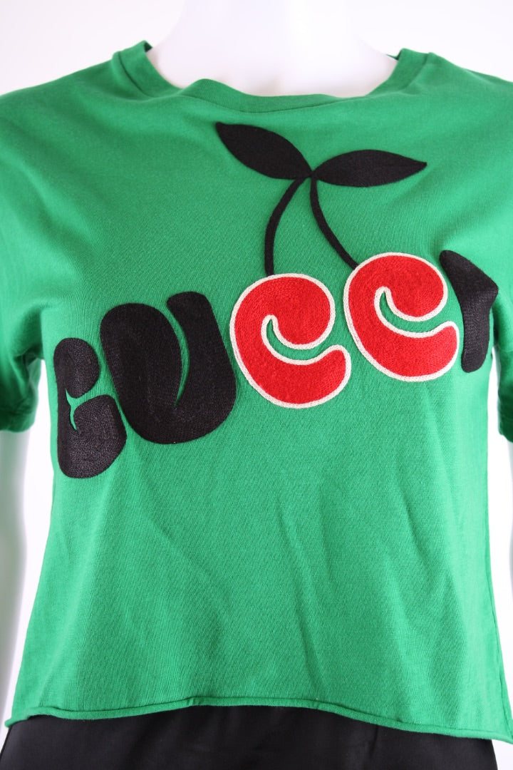 Gucci Cropped Cherry Logo T-Shirt Green S