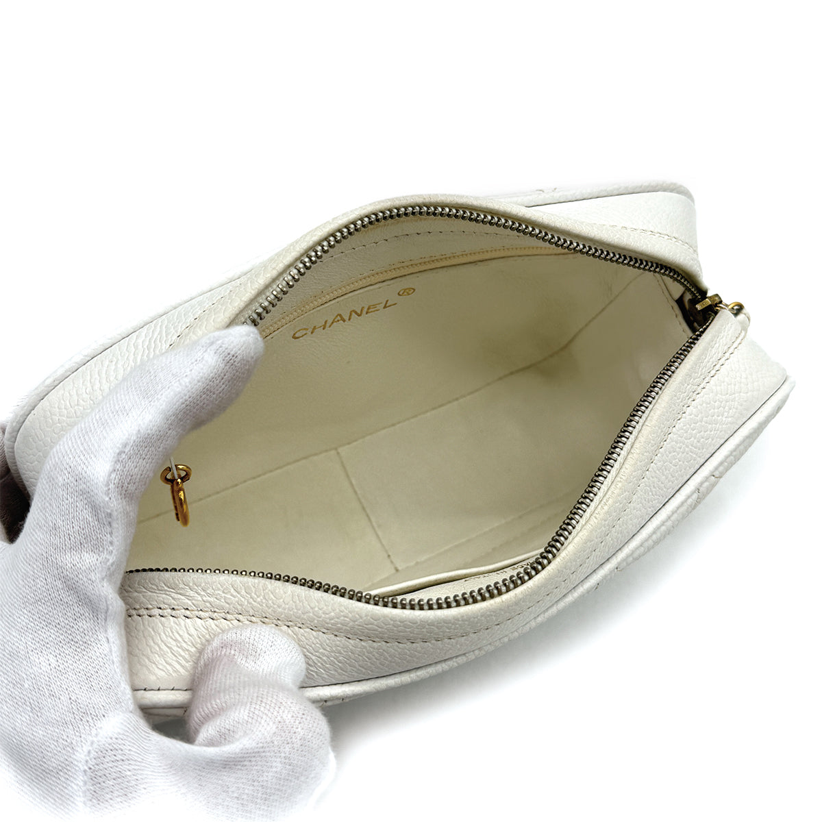 VINTAGE CHANEL COCO BALL MATELASSE CHAIN SHOULDER BAG WHITE CAVUAR SKIN GOLD HARDWARE 90317000