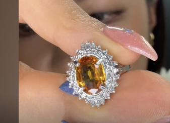 Pt900 Golden Sapphire Ring GS2.11 D0.48 7.4g Medium J1008QP4GZ