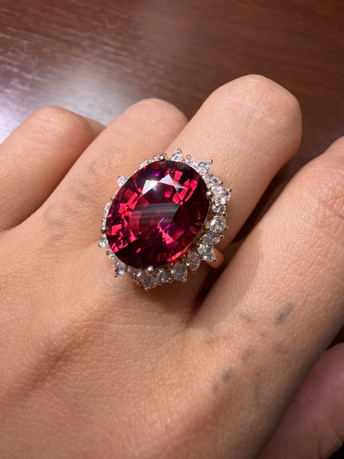 Rubellite Tourmaline Diamond Ring in 18K / TO10.5ct / D2.2ct 413