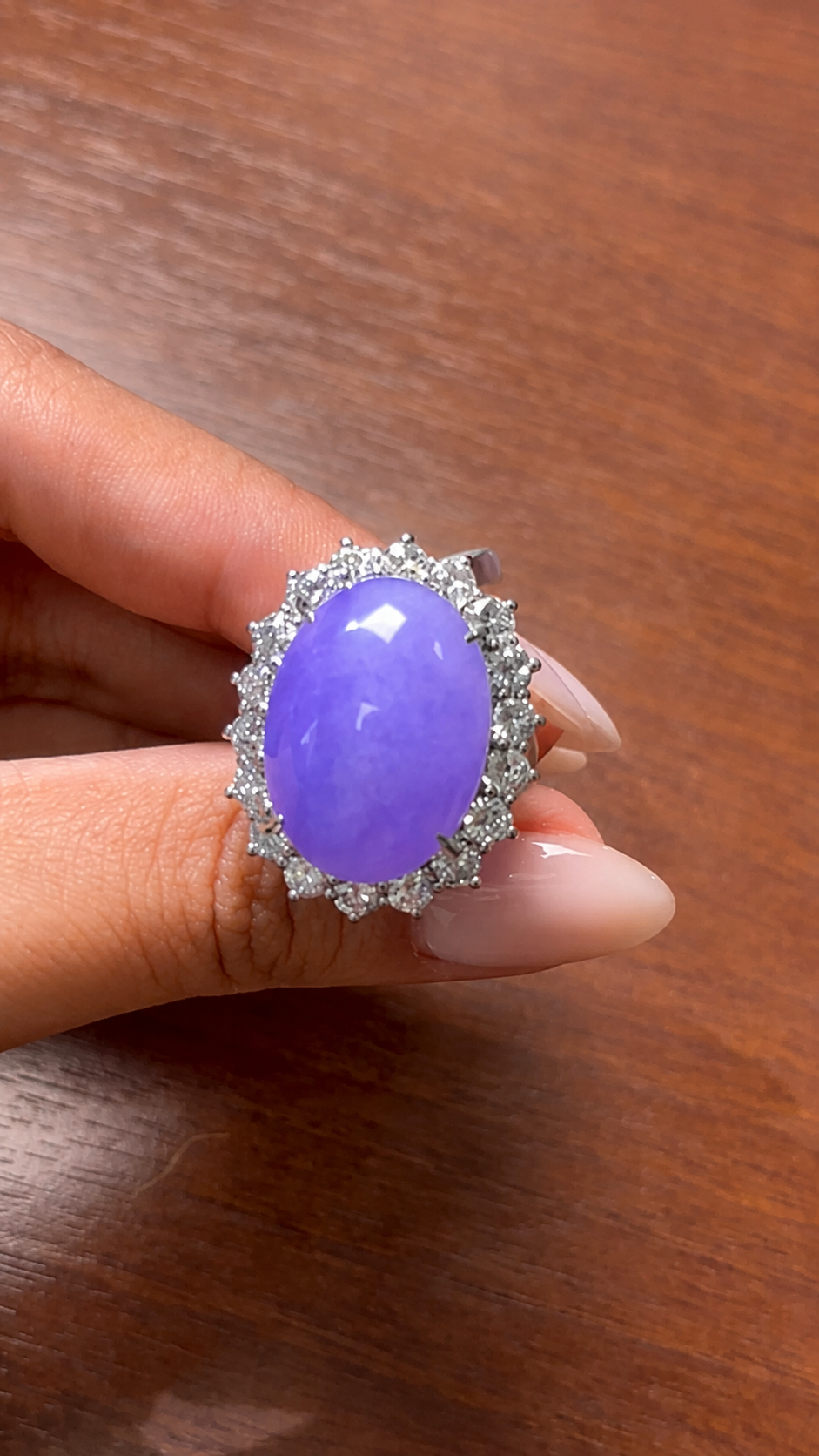 Lavender Jadeite Diamond Ring in Pt900 / J19.828ct / D2.69ct 98SN8
