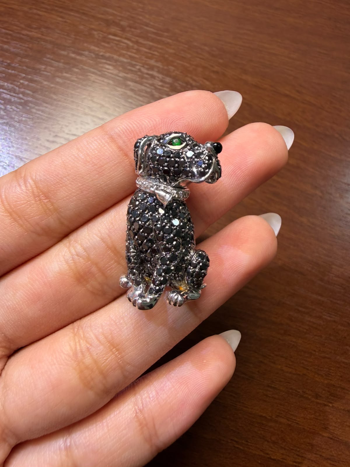 Black Diamond Dog Brooch in K18 / DAB2.65ct 42S58