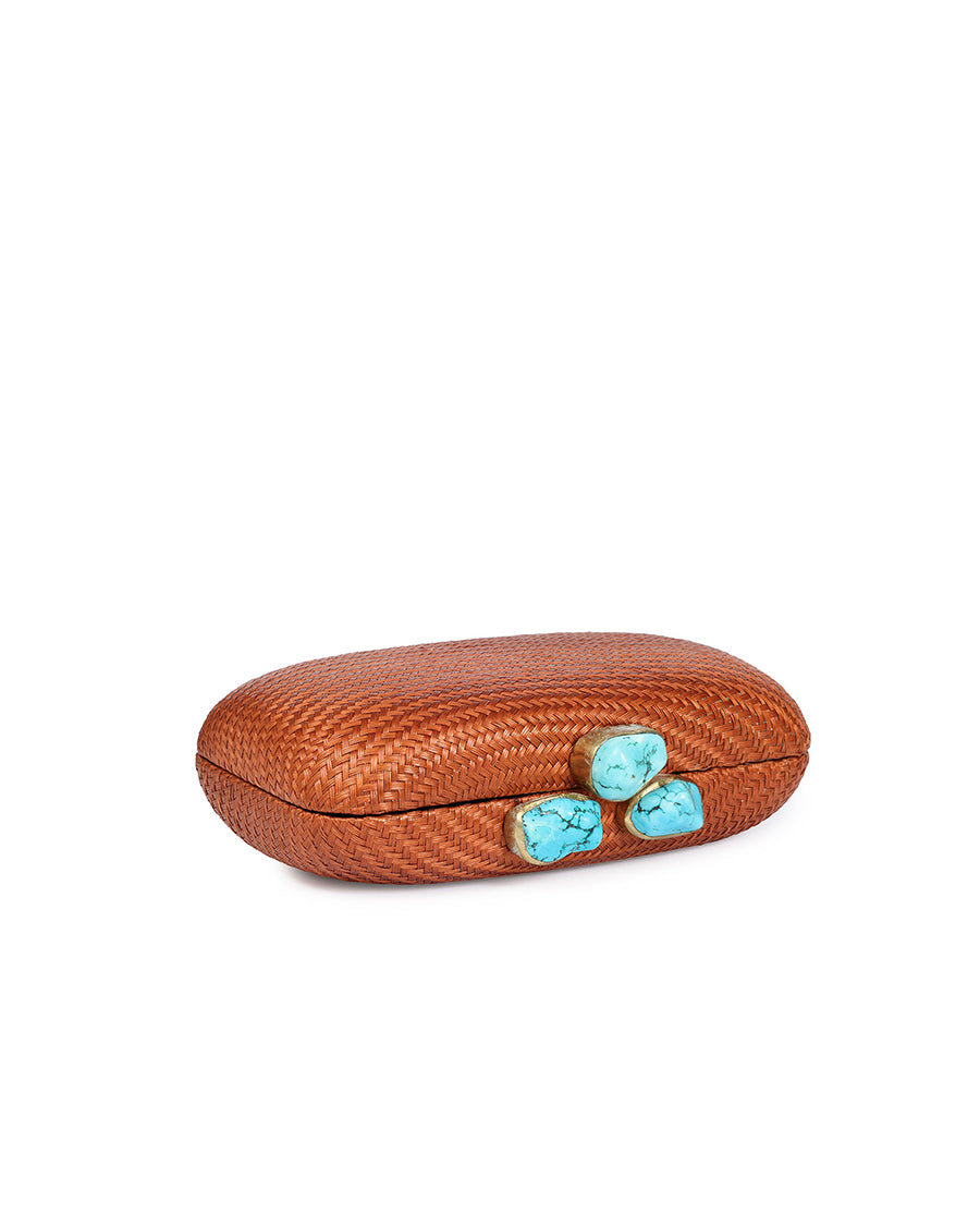 Kali Brown Clutch with Aqua Stone